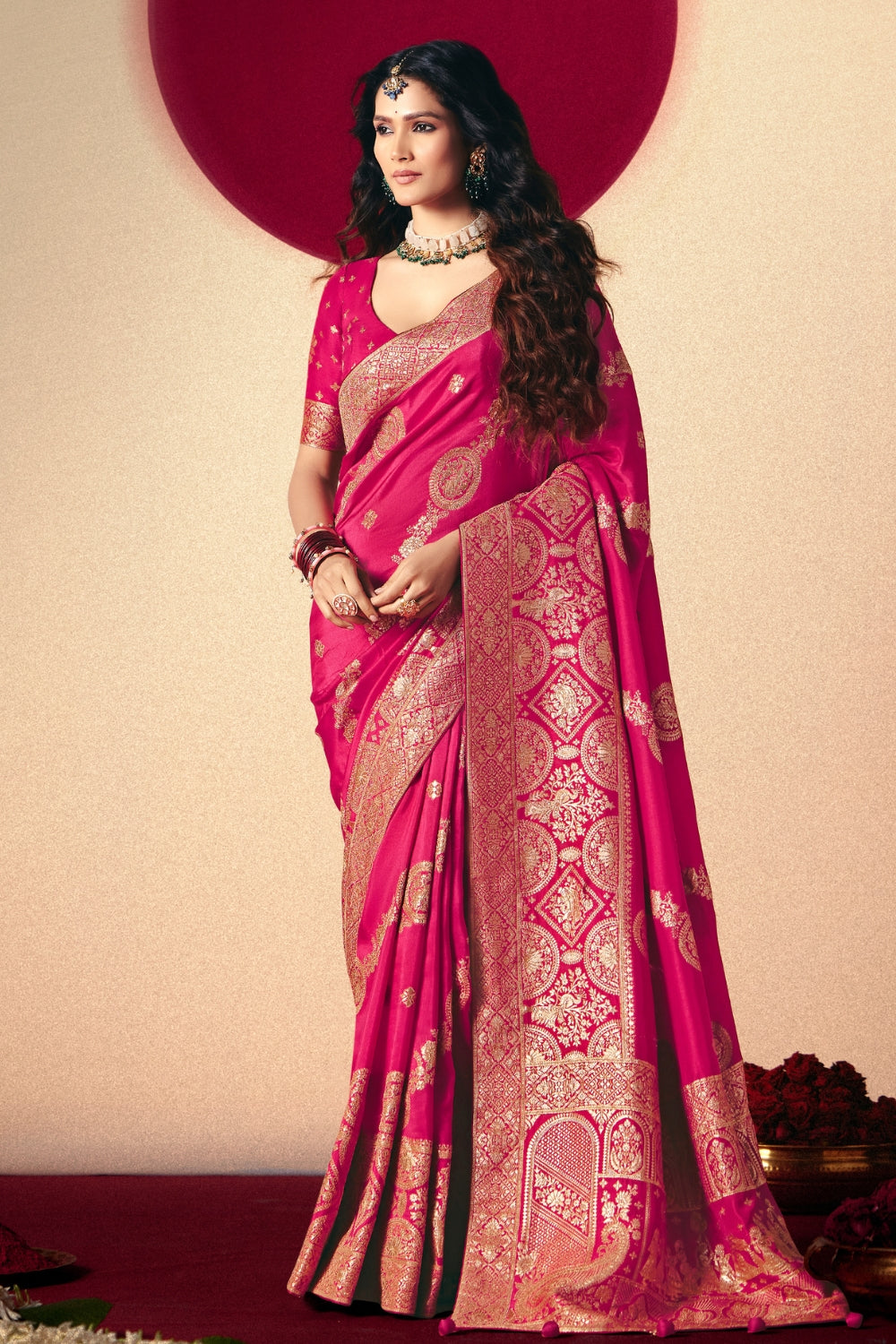 PINK SILK SAREE WITH WEAVING
