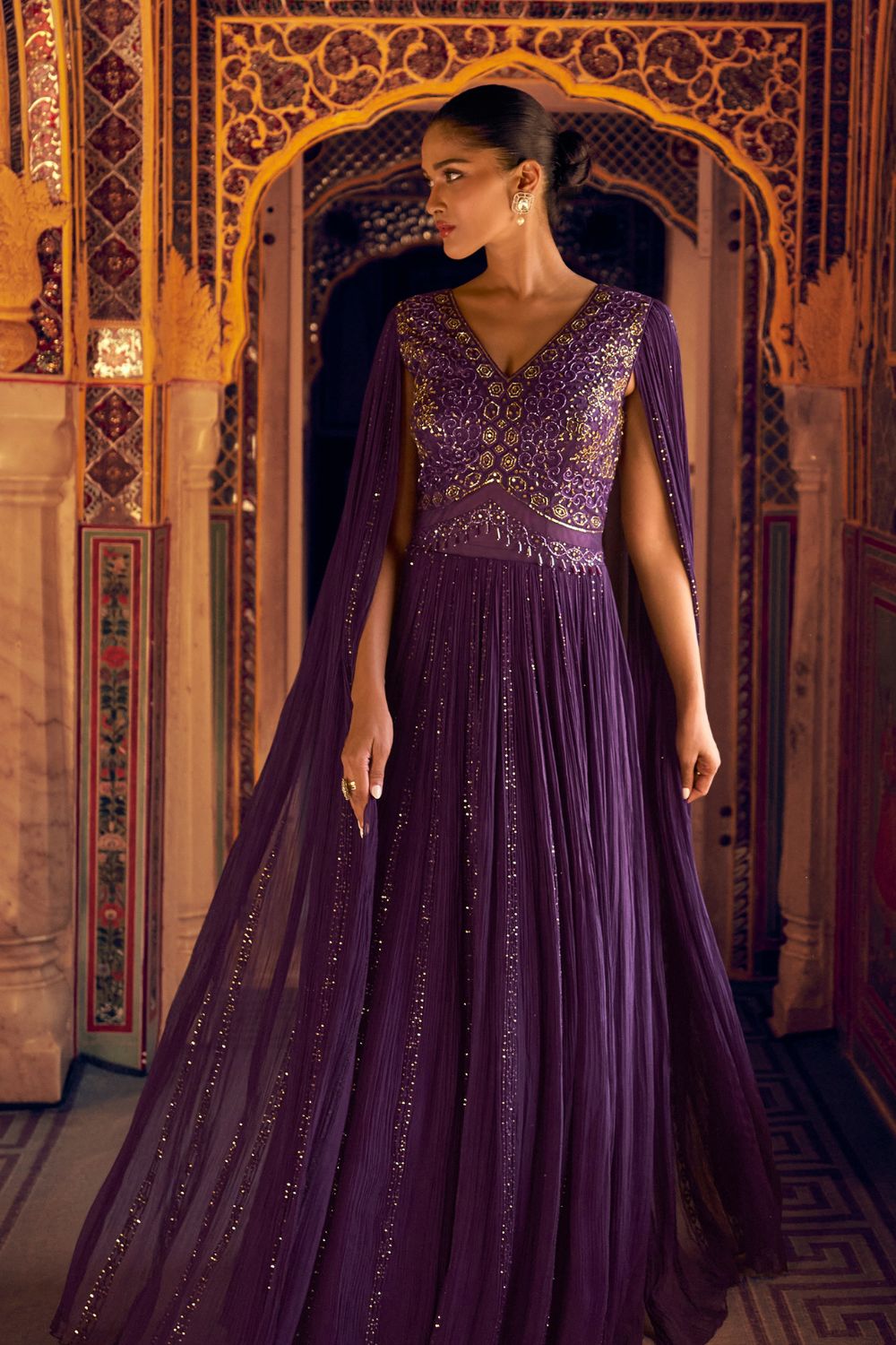 PURPLE GEORGETTE ANARKALI SUIT WITH CUTDANA AND EMBROIDERY WORK