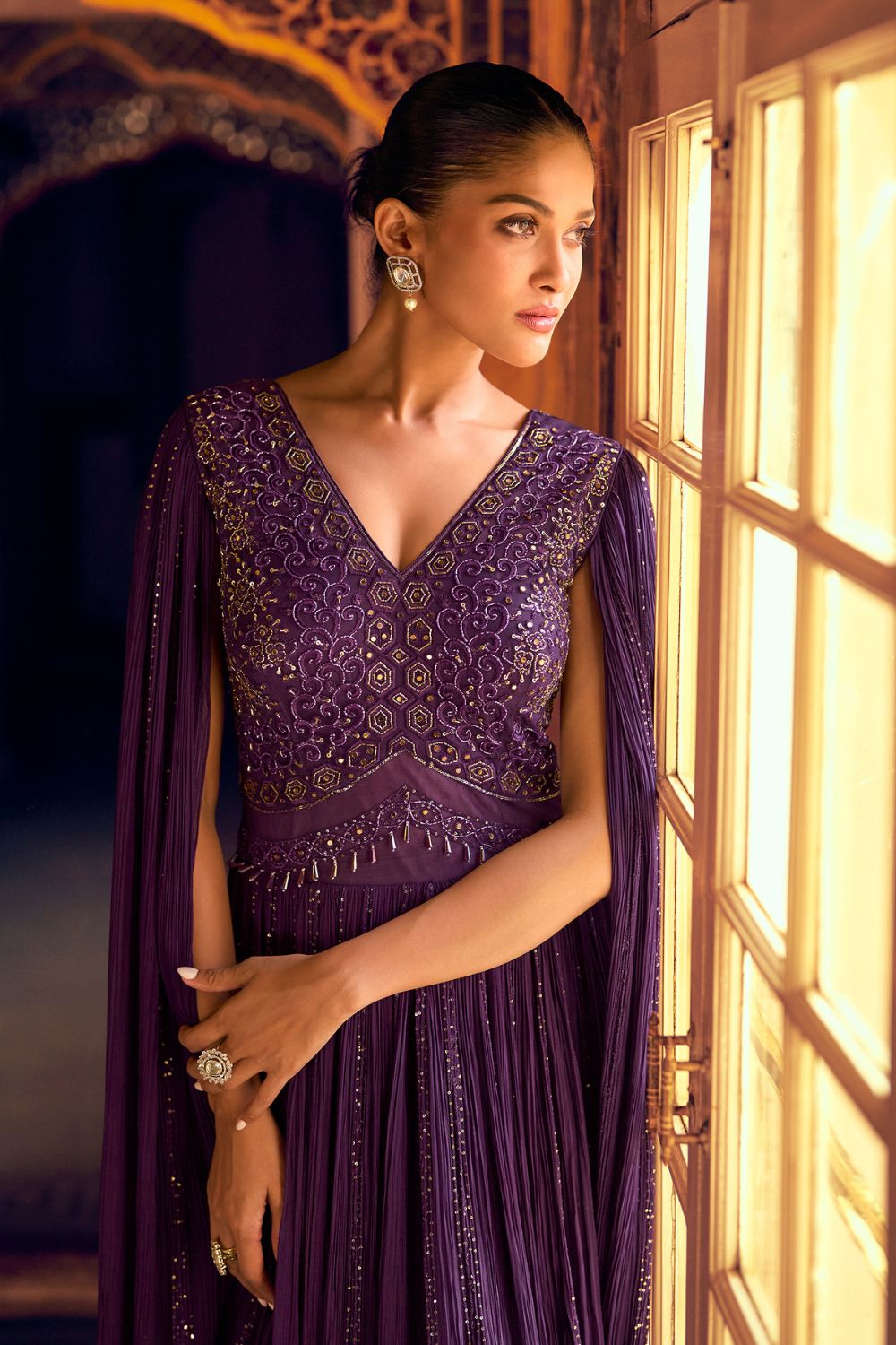 PURPLE GEORGETTE ANARKALI SUIT WITH CUTDANA AND EMBROIDERY WORK