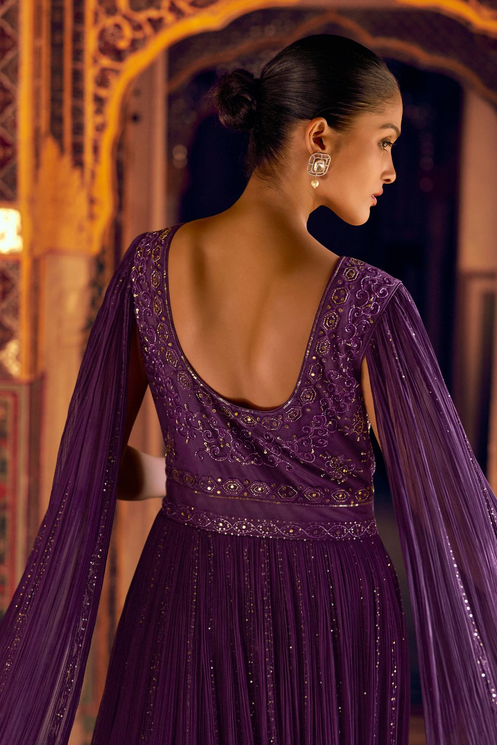 PURPLE GEORGETTE ANARKALI SUIT WITH CUTDANA AND EMBROIDERY WORK