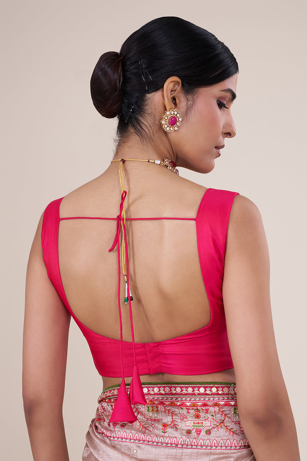 Pale brown embroidered raw silk saree