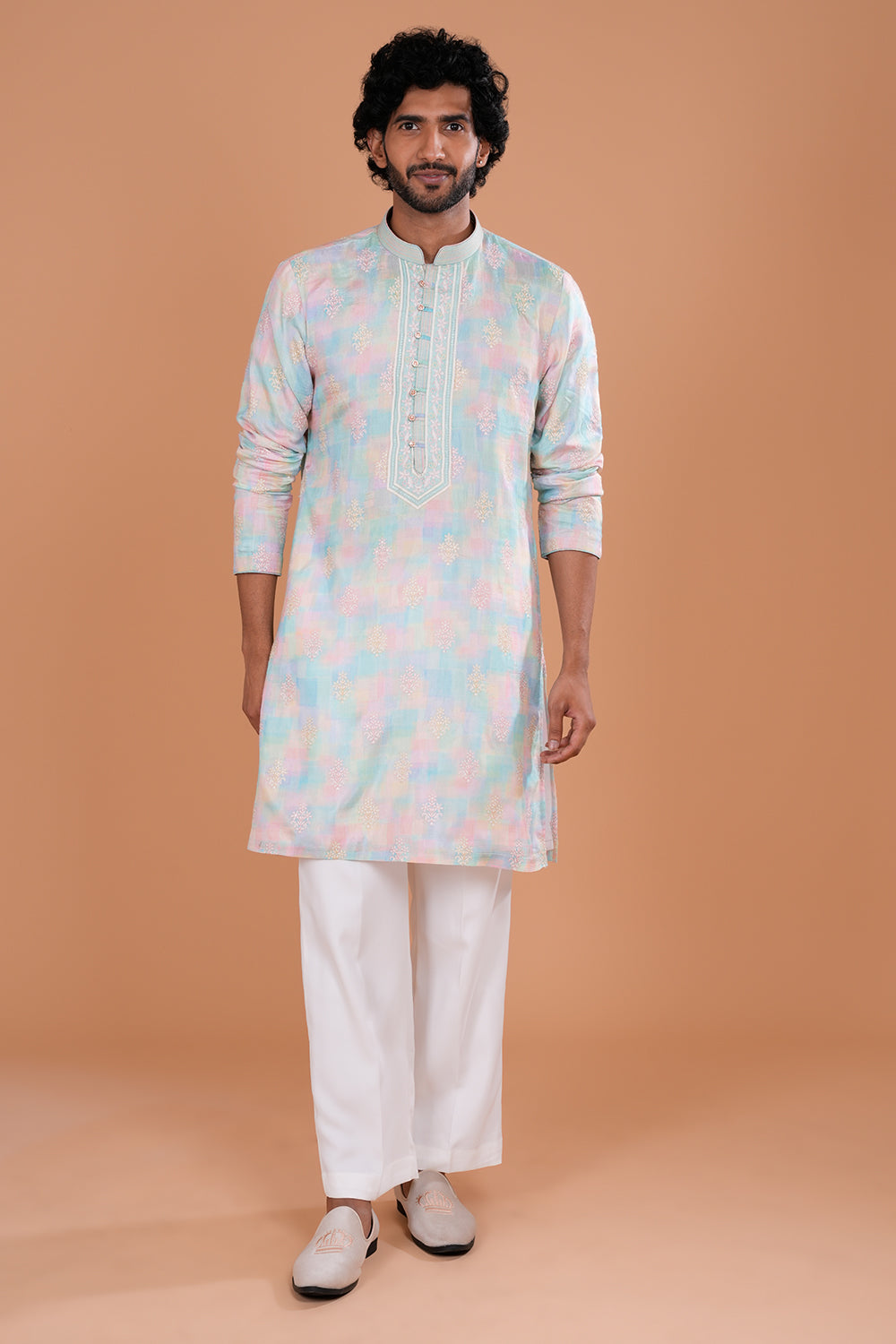 Pastel Multi Embroidered Festive Kurta