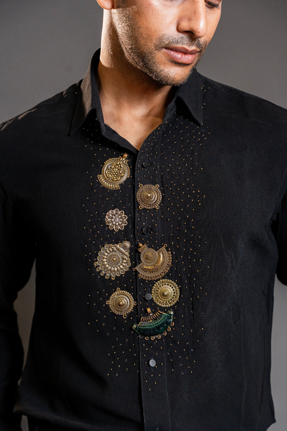 Peacock Blue Velvet Tuxedo with Cutdana and Moti Work