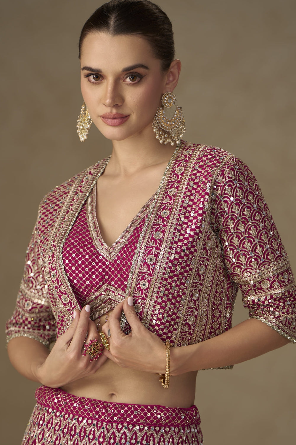 Pink Georgette Palazzo Set with Embroidery and Sequins Work