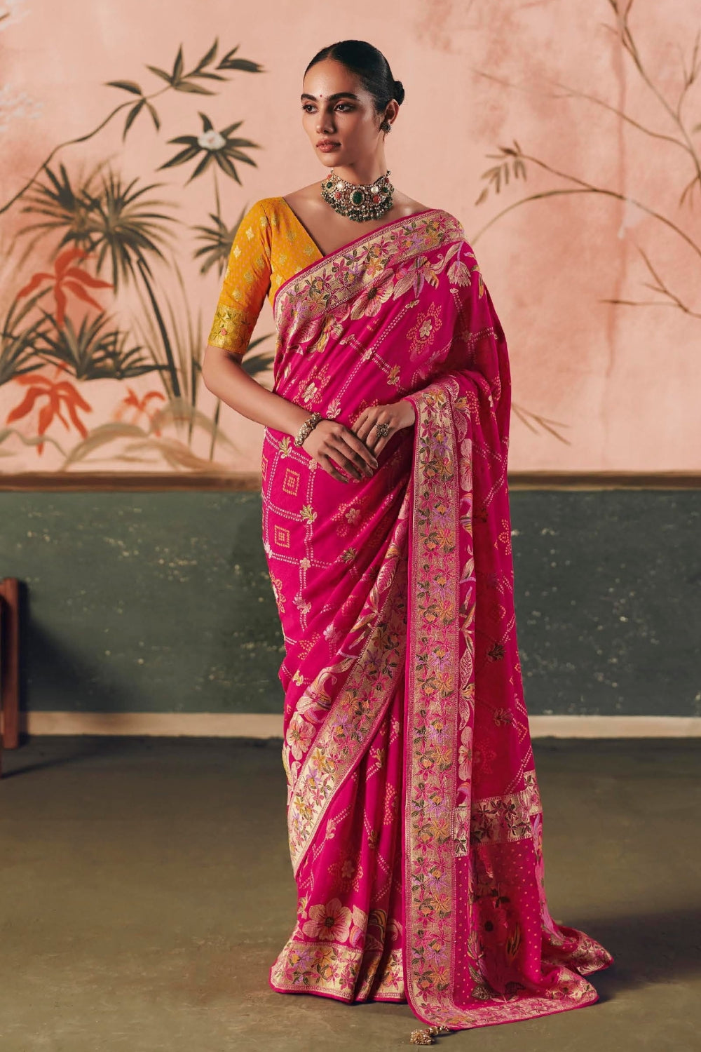 Pink Georgette Weaving Saree
