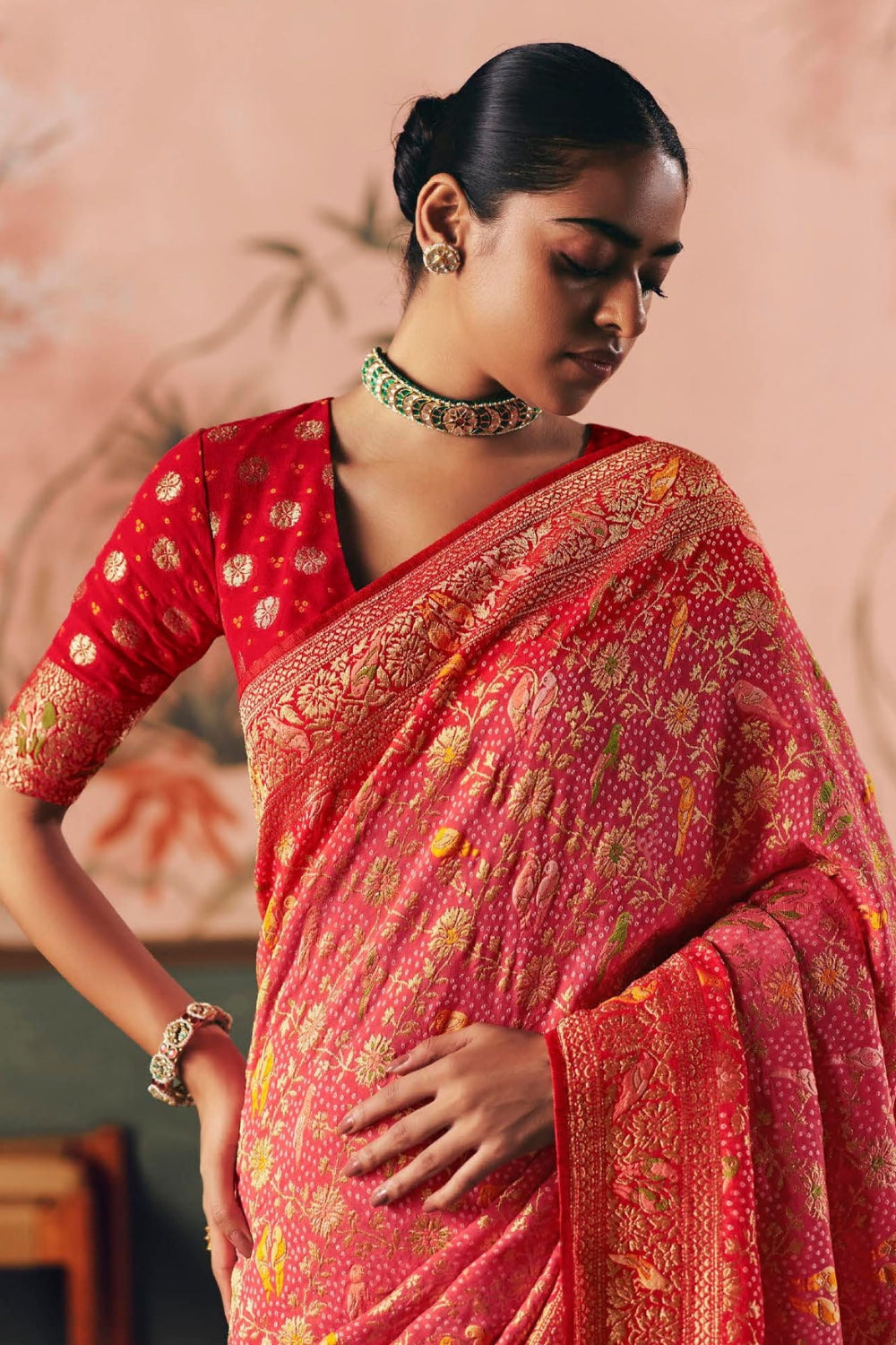 Pink Georgette Weaving Saree