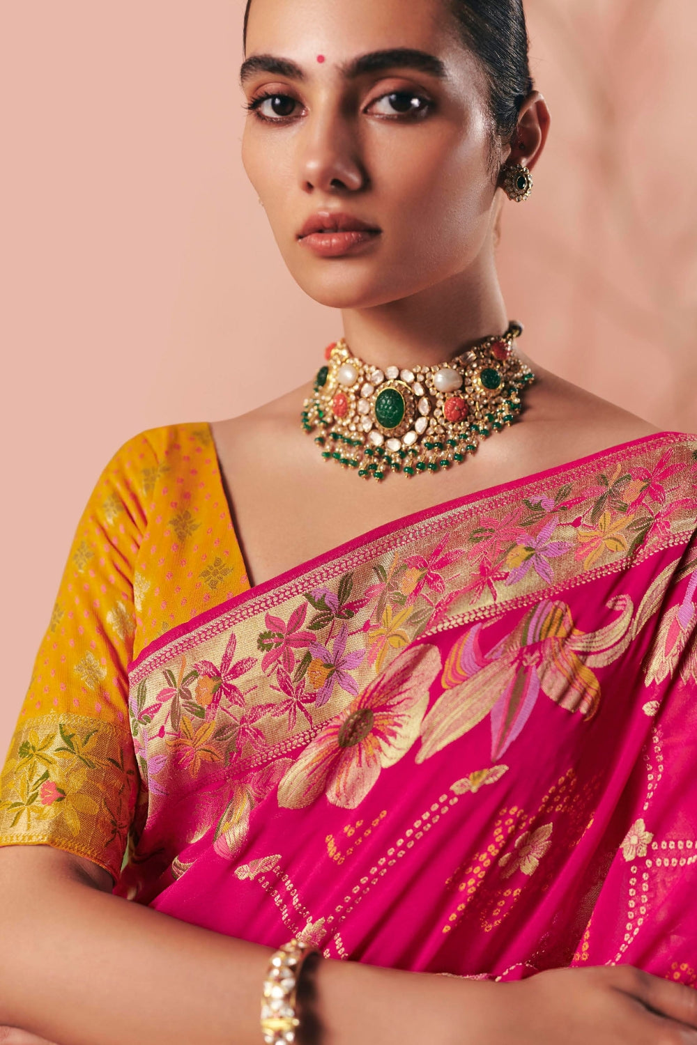 Pink Georgette Weaving Saree