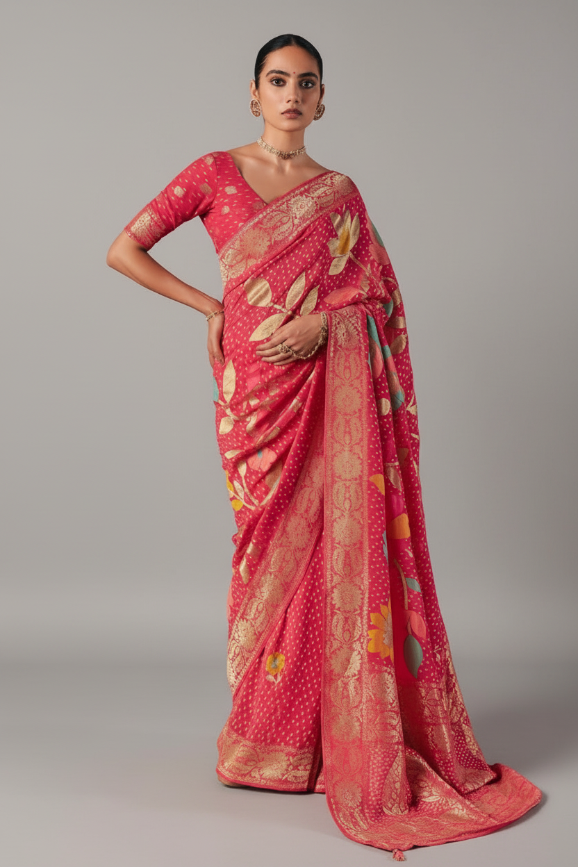 Pink Georgette Weaving Saree