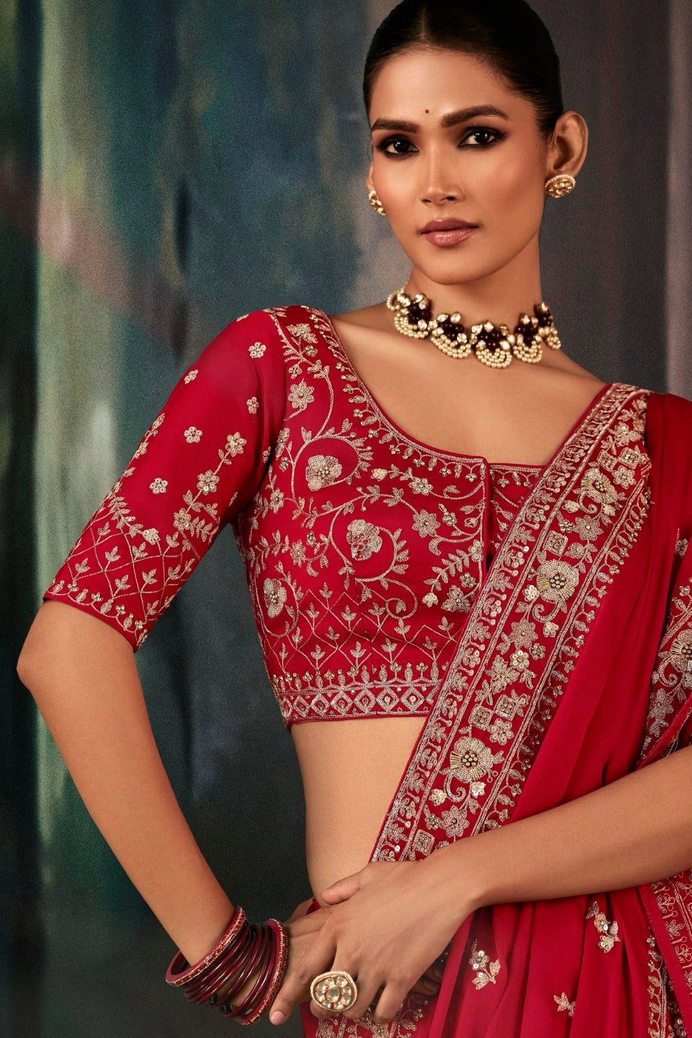 Pink Organza Tissue Saree with Embroidery and Sequins Work