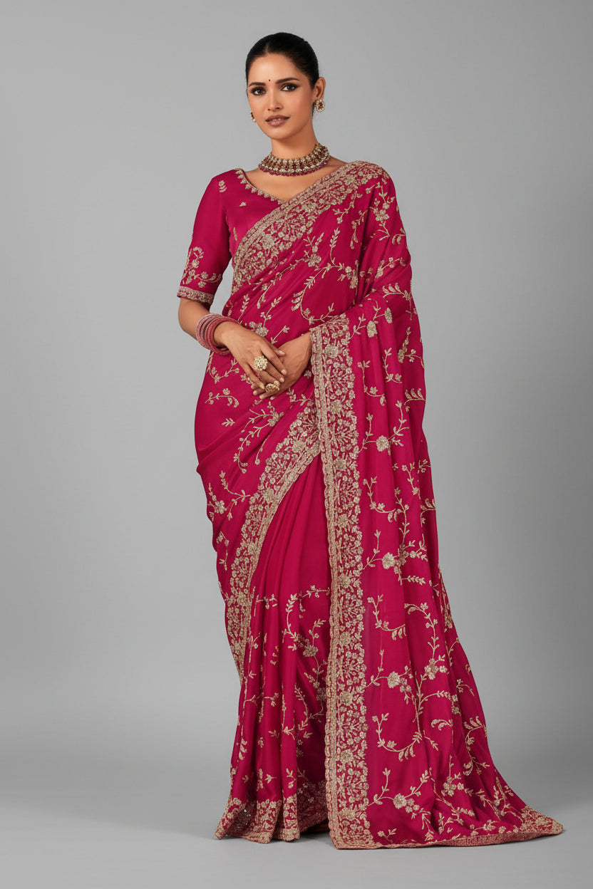 Pink Organza Tissue Saree with Embroidery and Sequins Work