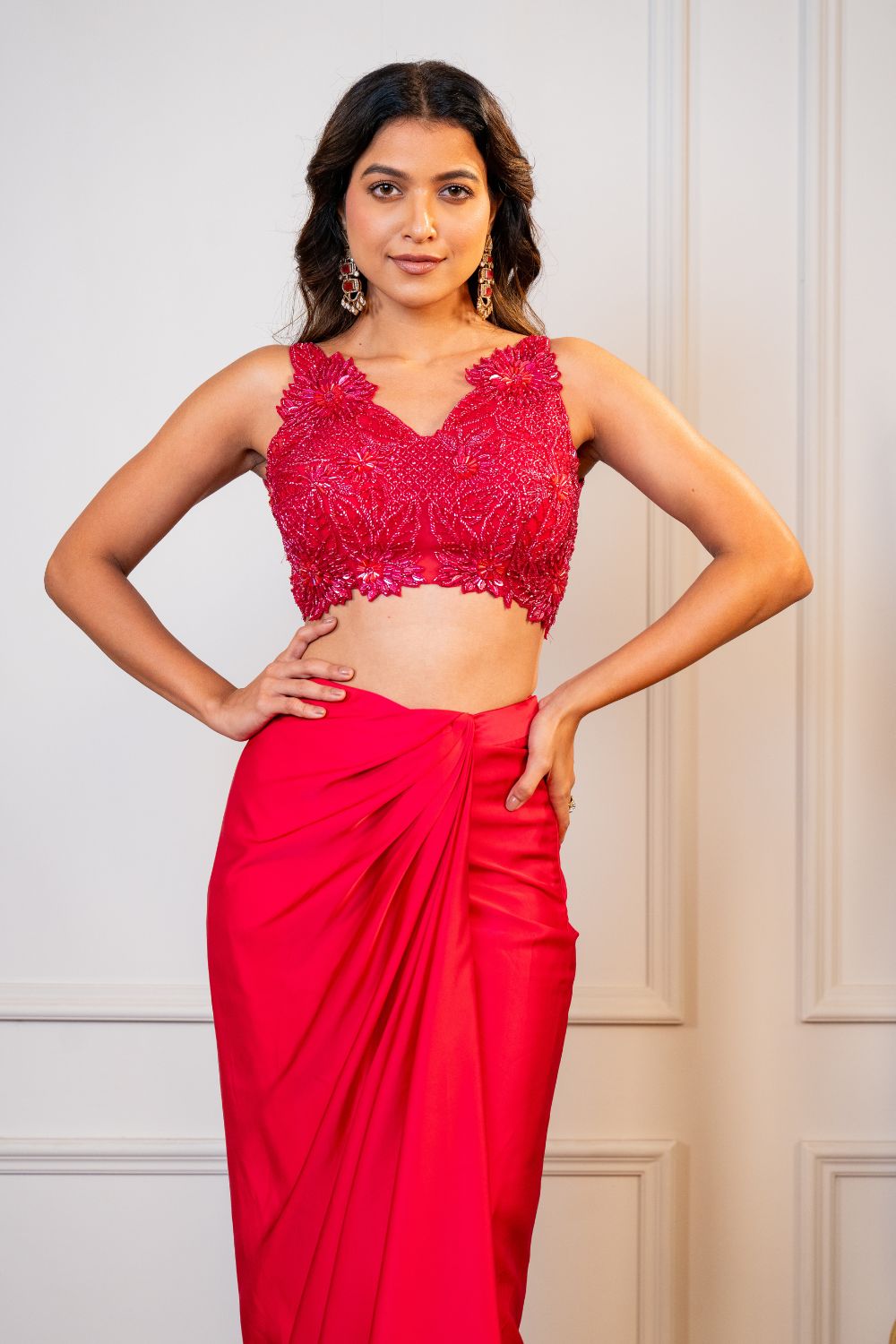 Pink Silk Indo Western with Cutdana and Moti Work
