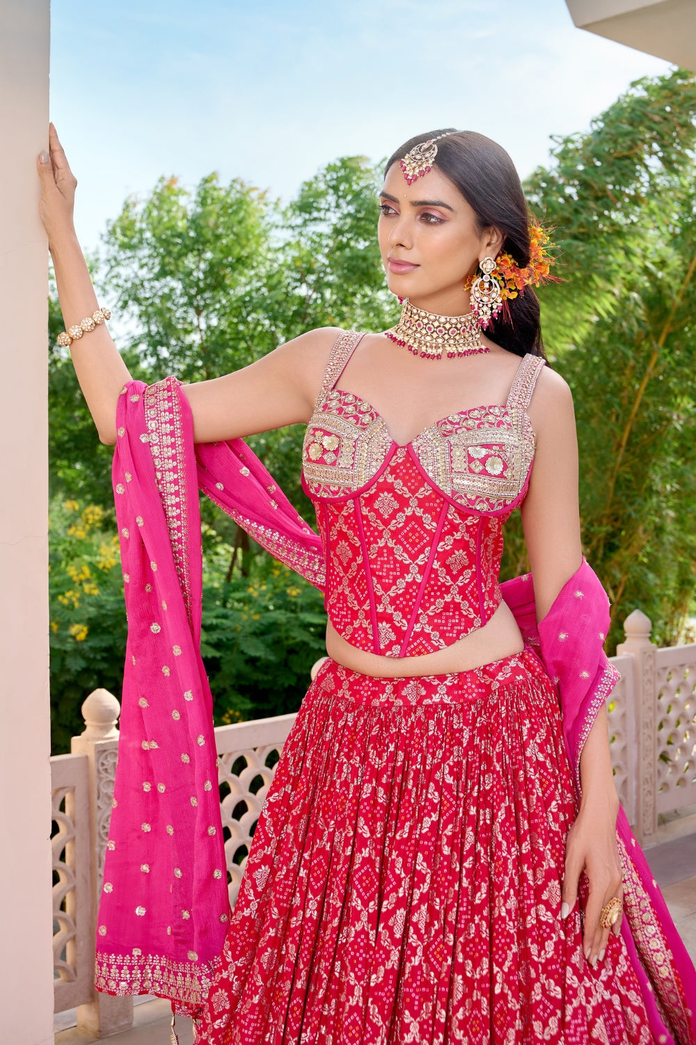 Pink Silk Lehenga Set with Cutdana and Moti Work