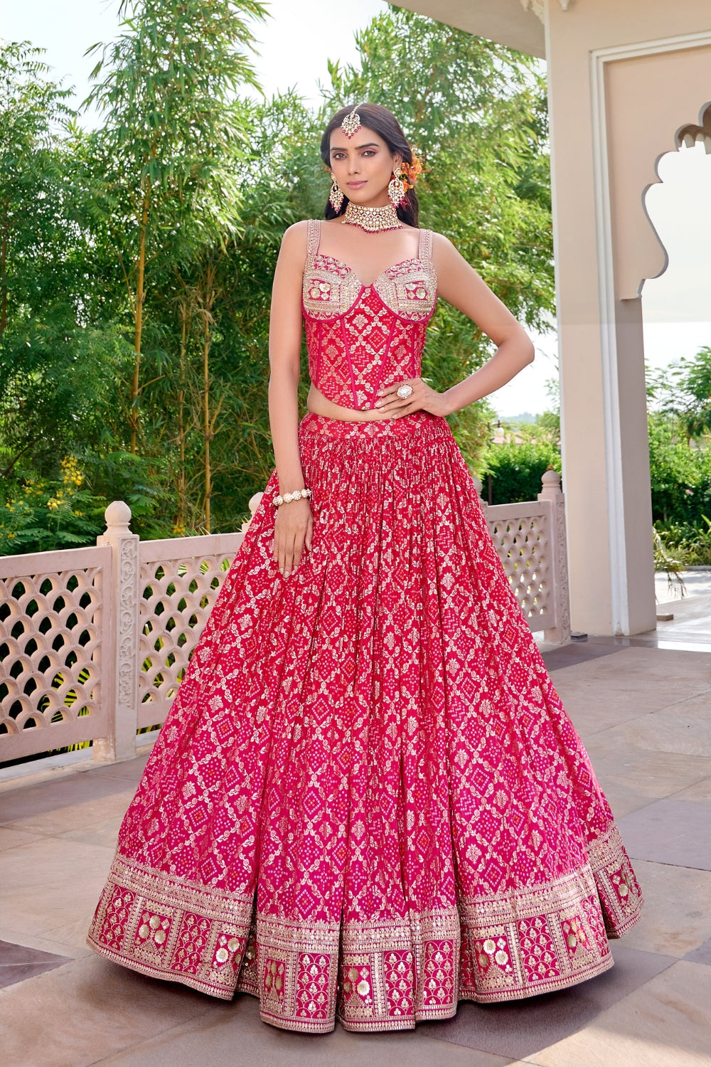 Pink Silk Lehenga Set with Cutdana and Moti Work