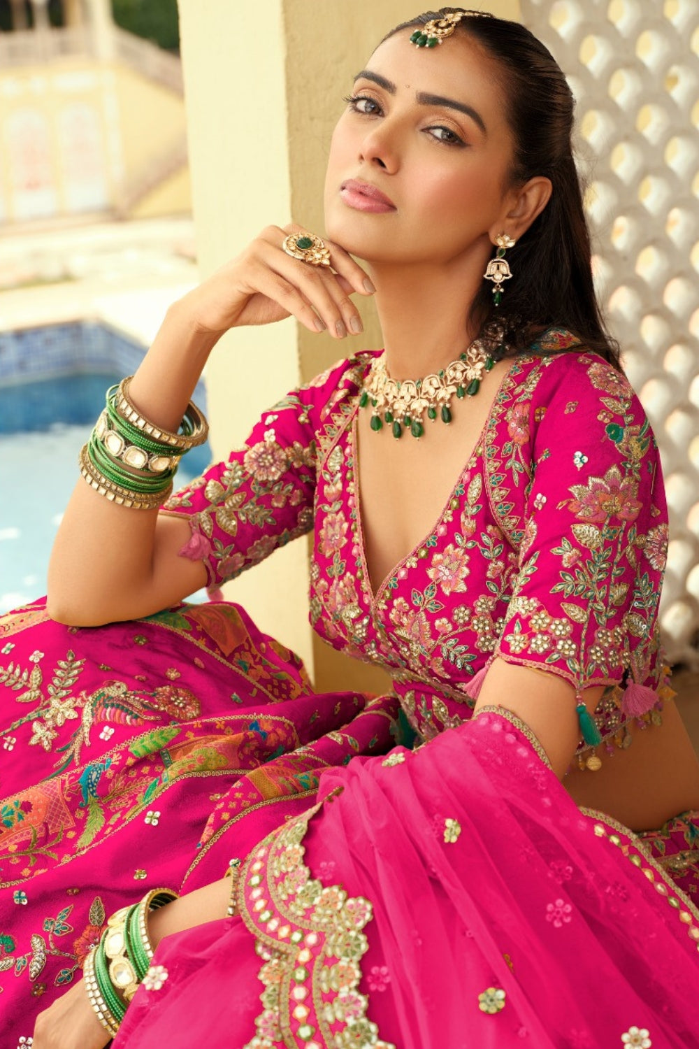 Pink Silk Lehenga with Resham Embroidery and Cutdana Work