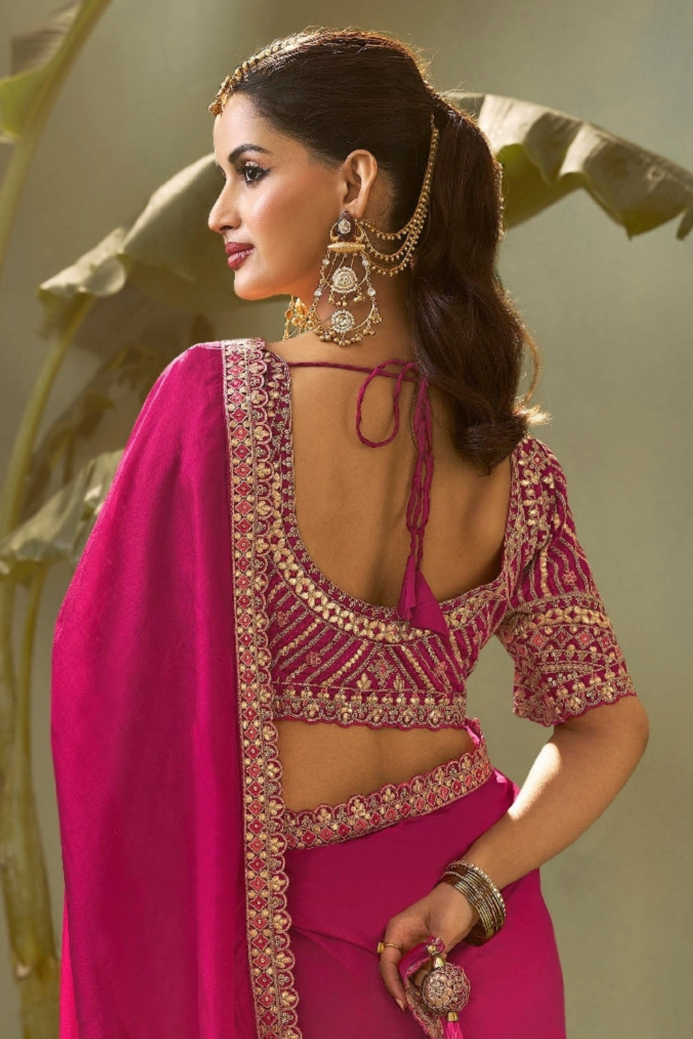Pink Silk Saree with Embroidery and Sequins Work