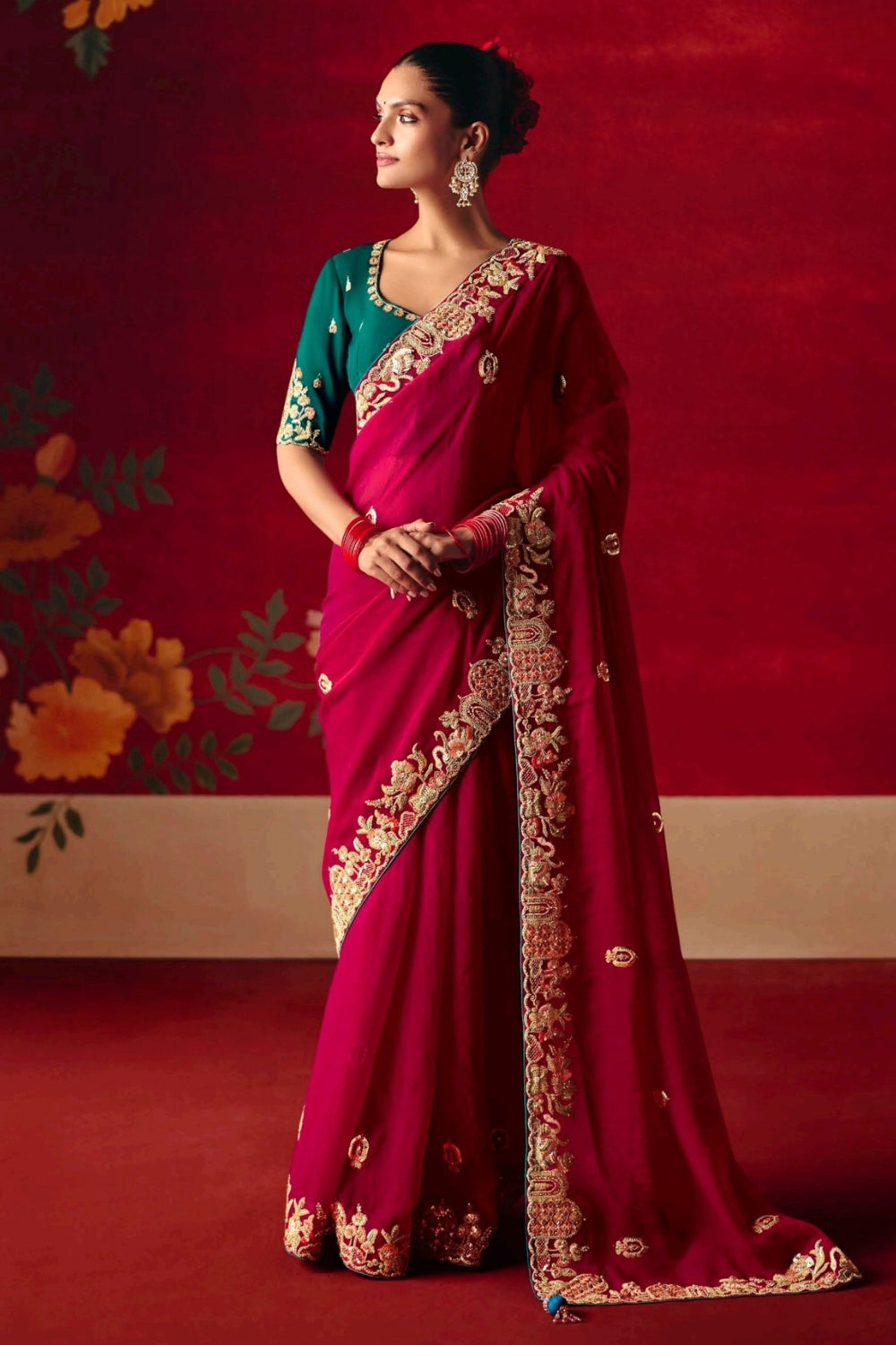 Pink Silk Saree with Resham Embroidery and Moti Work
