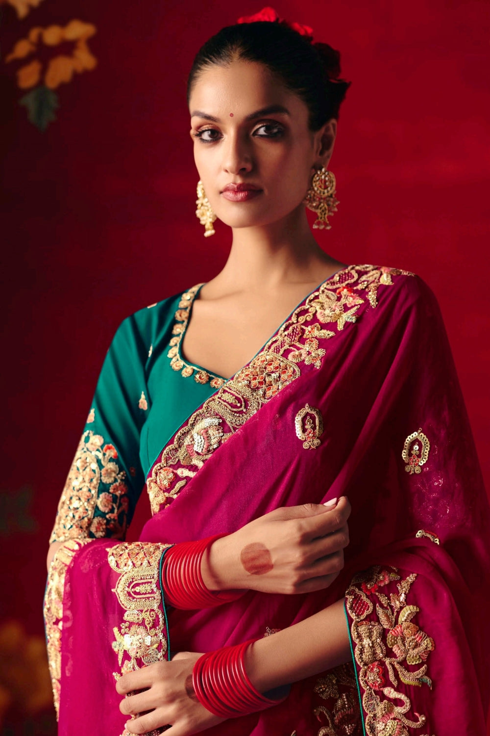 Pink Silk Saree with Resham Embroidery and Moti Work