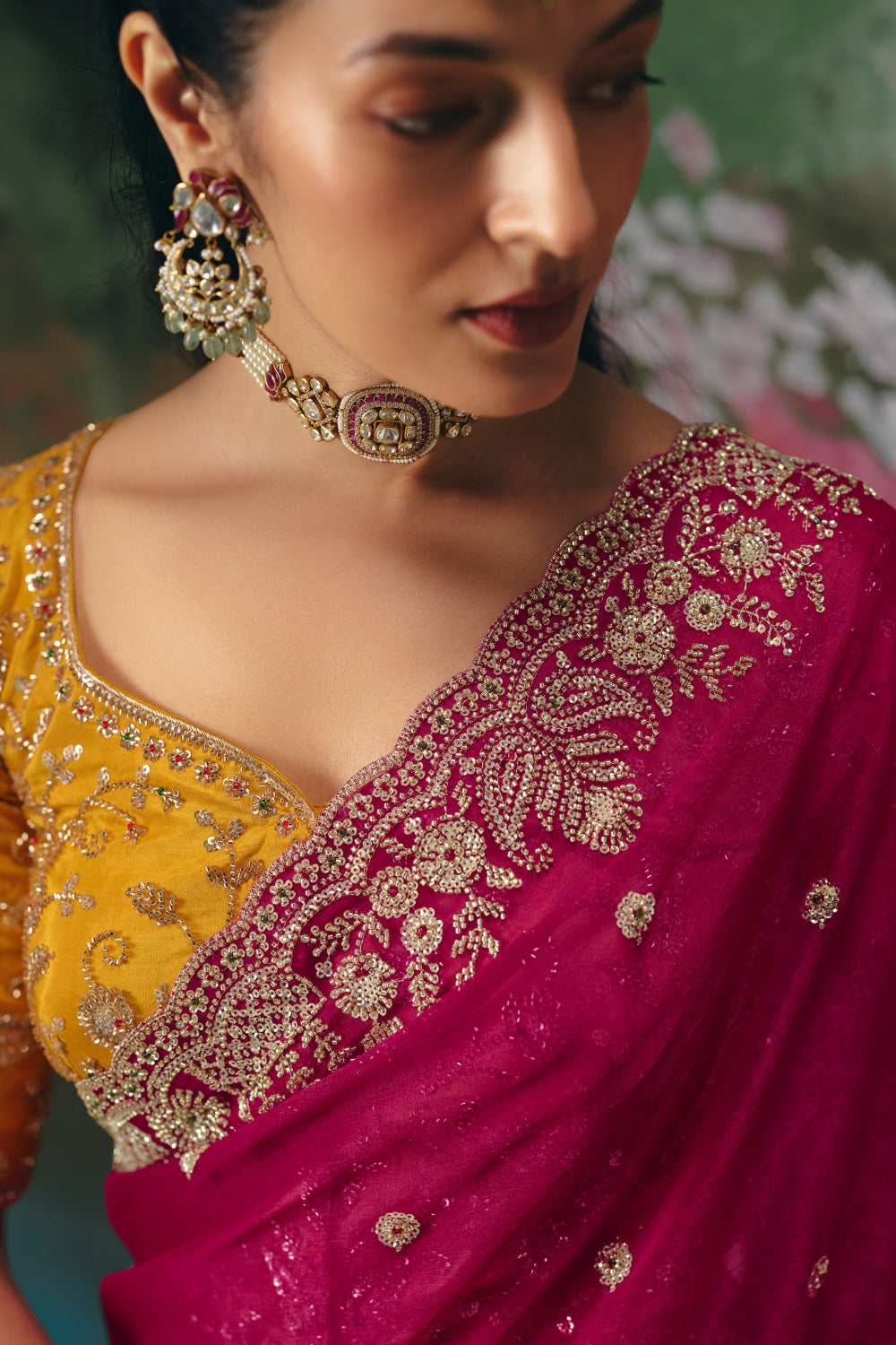 Pink Silk Saree with Sequins and Moti Work