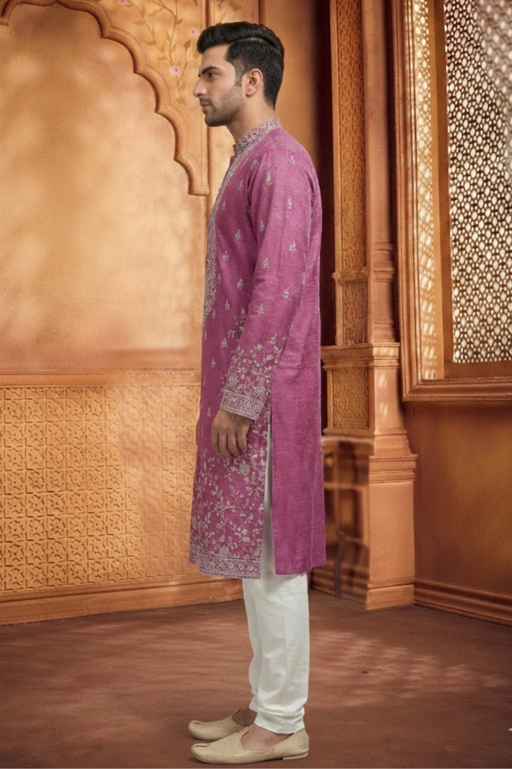 Pink Tissue Kurta Set with Embroidered Work