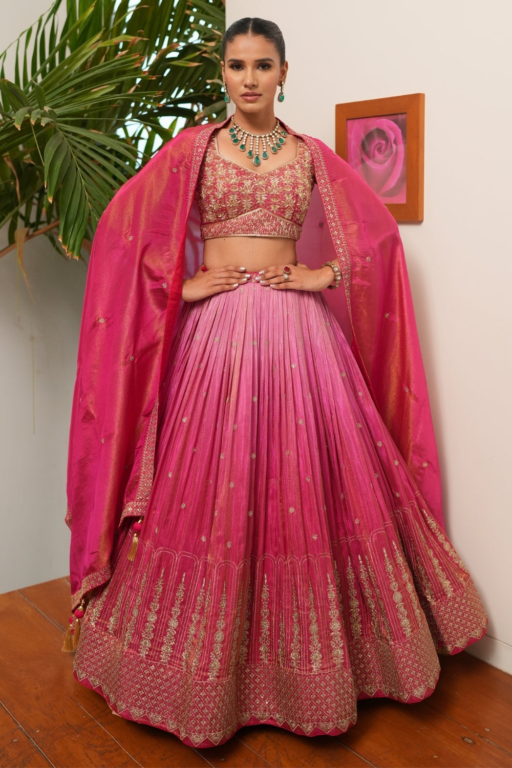 Pink Tissue Lehenga Set with Zardosi and Cutdana Work