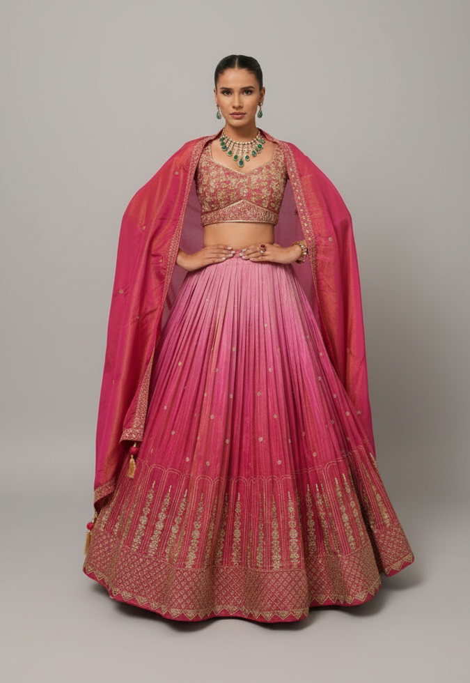 Pink Tissue Lehenga Set with Zardosi and Cutdana Work