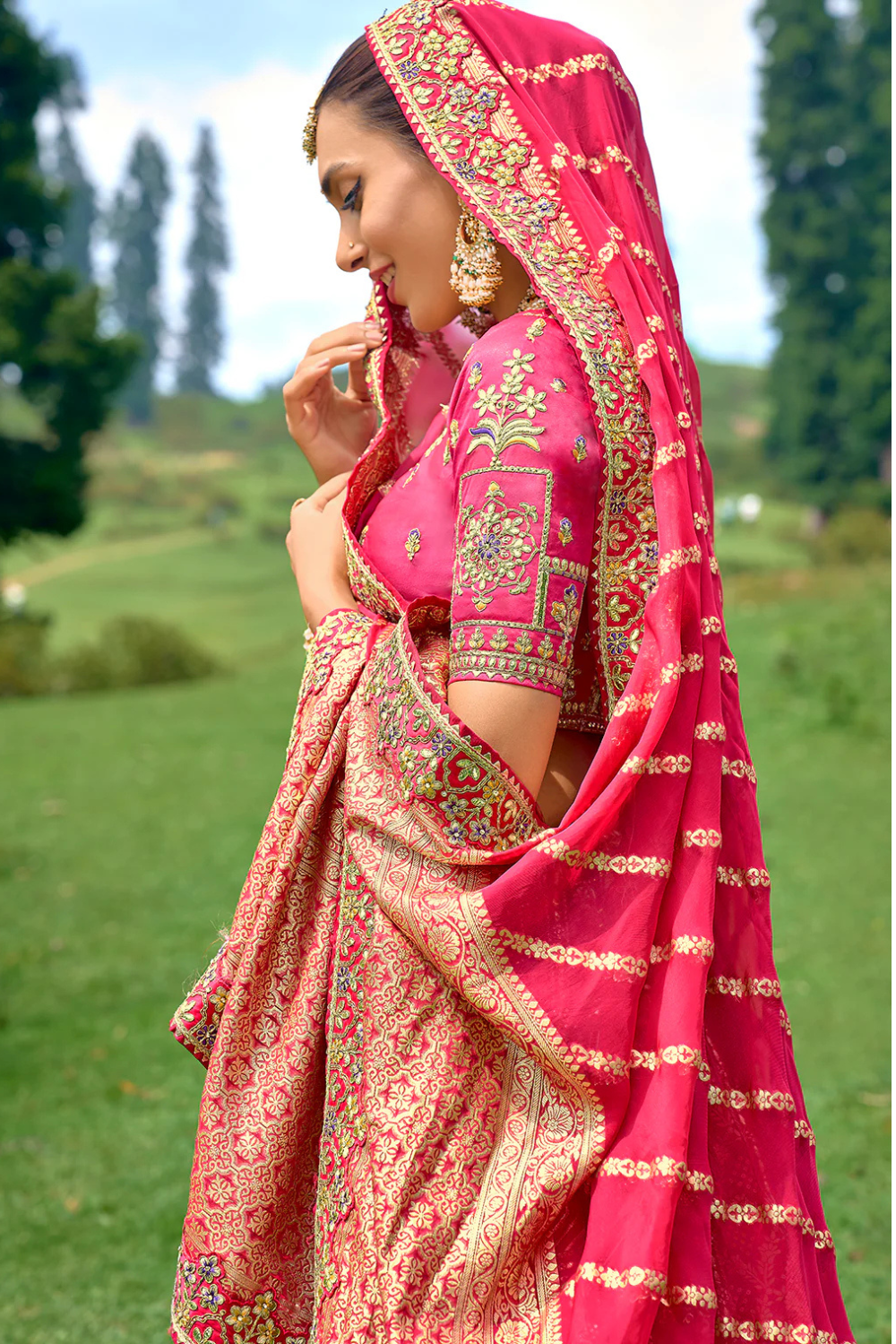 Pink Weave Silk Traditional Lehenga with Gota and Embroidery Work