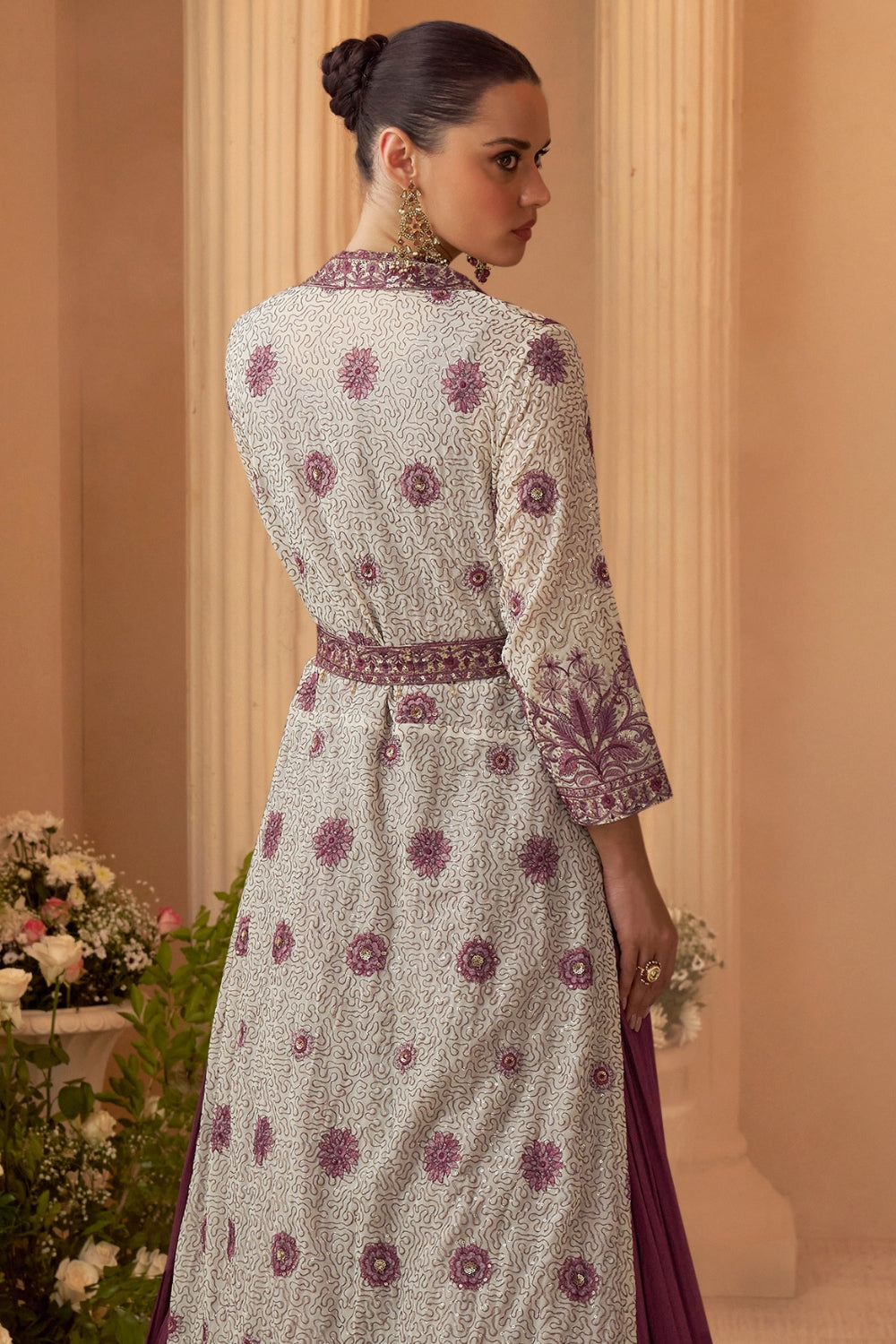 Purple Chinon Anarkali Set with Resham Embroidery and Sequins Work