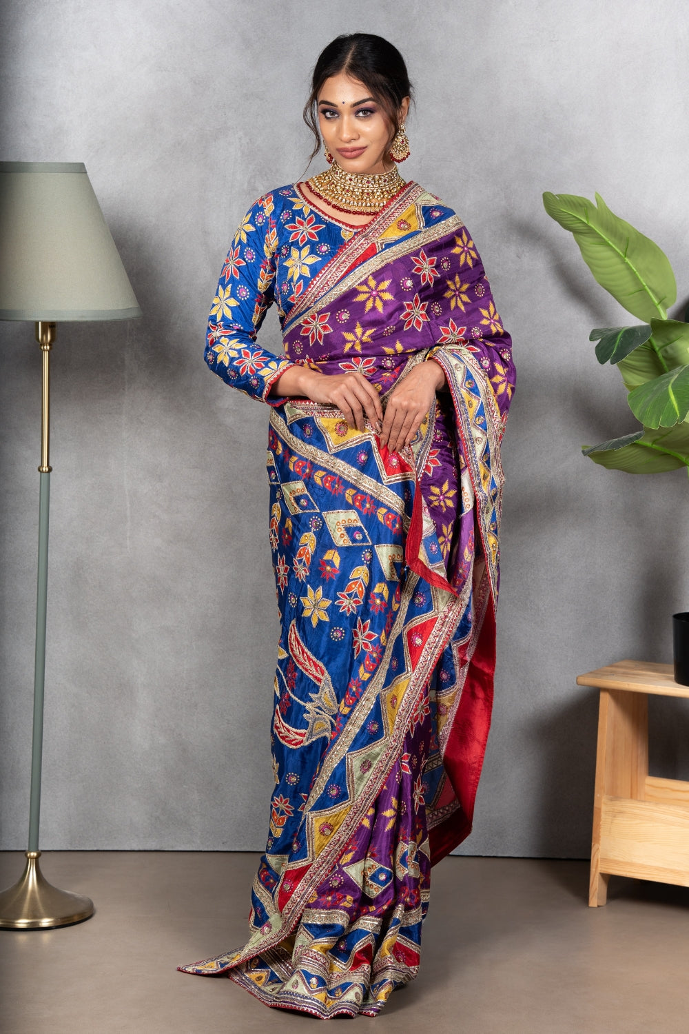 Purple Crepe Silk Saree with Gota Patti and Sequins Work