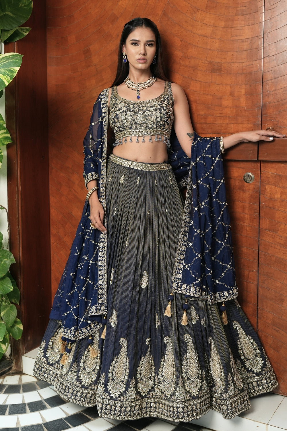 Purple Crush Tissue Lehenga Set with Embroidery and Cutdana Work