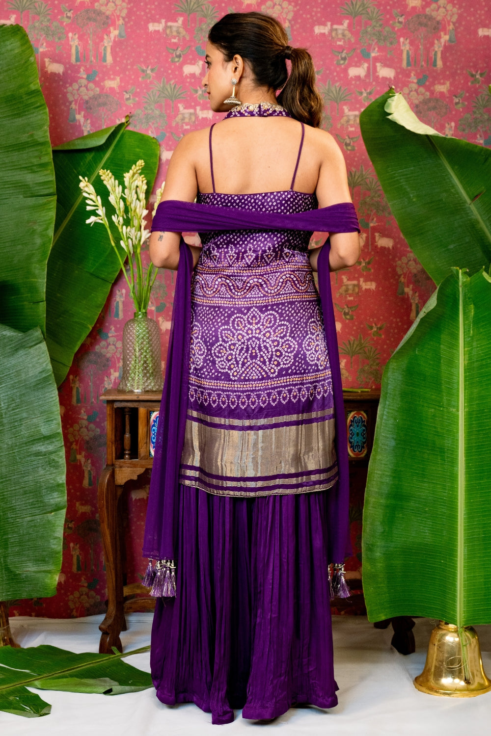 Purple Gaji Silk Suit Set with Cutdana and Stone Work