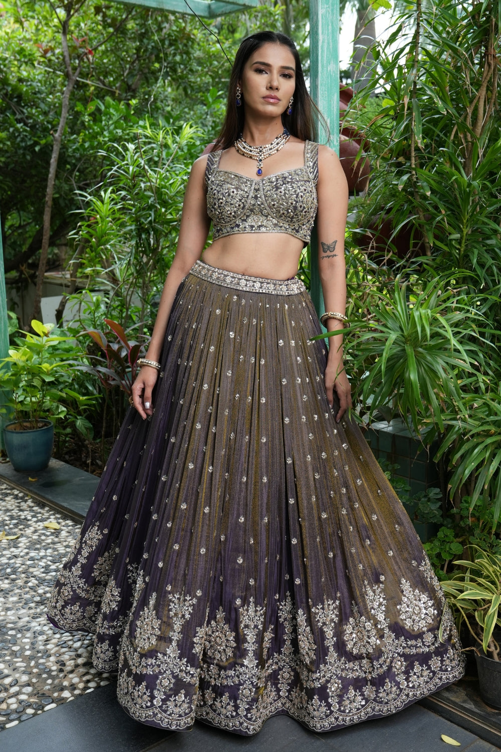 Purple Georgette Lehenga Set with Cutdana and Sequins Work