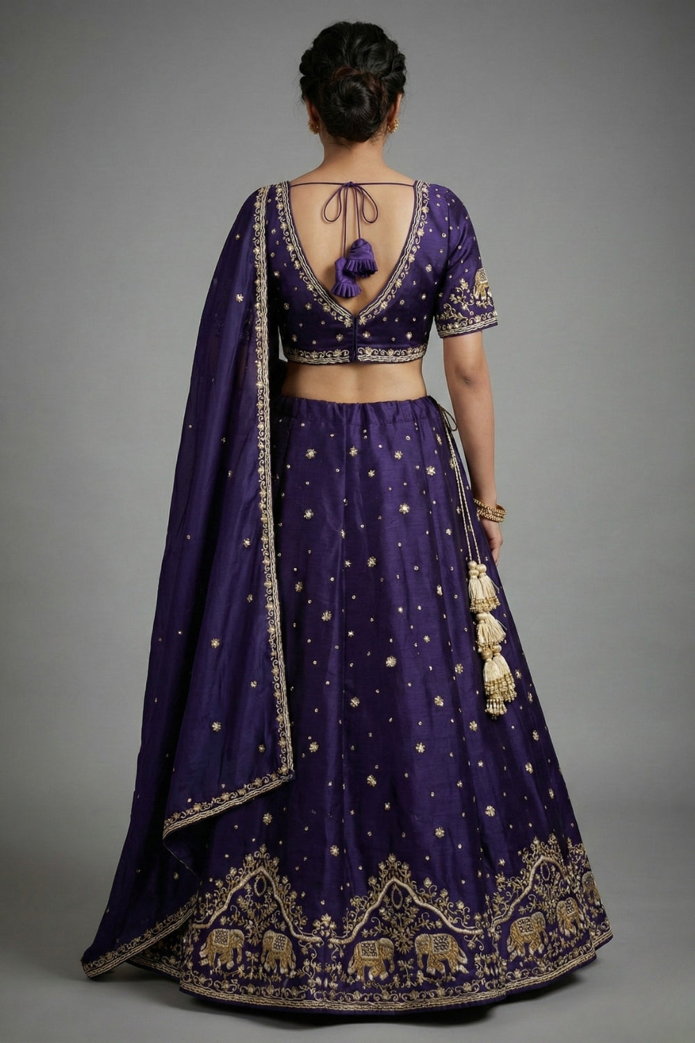 Purple Silk Lehenga Set with Moti and Cutdana Work