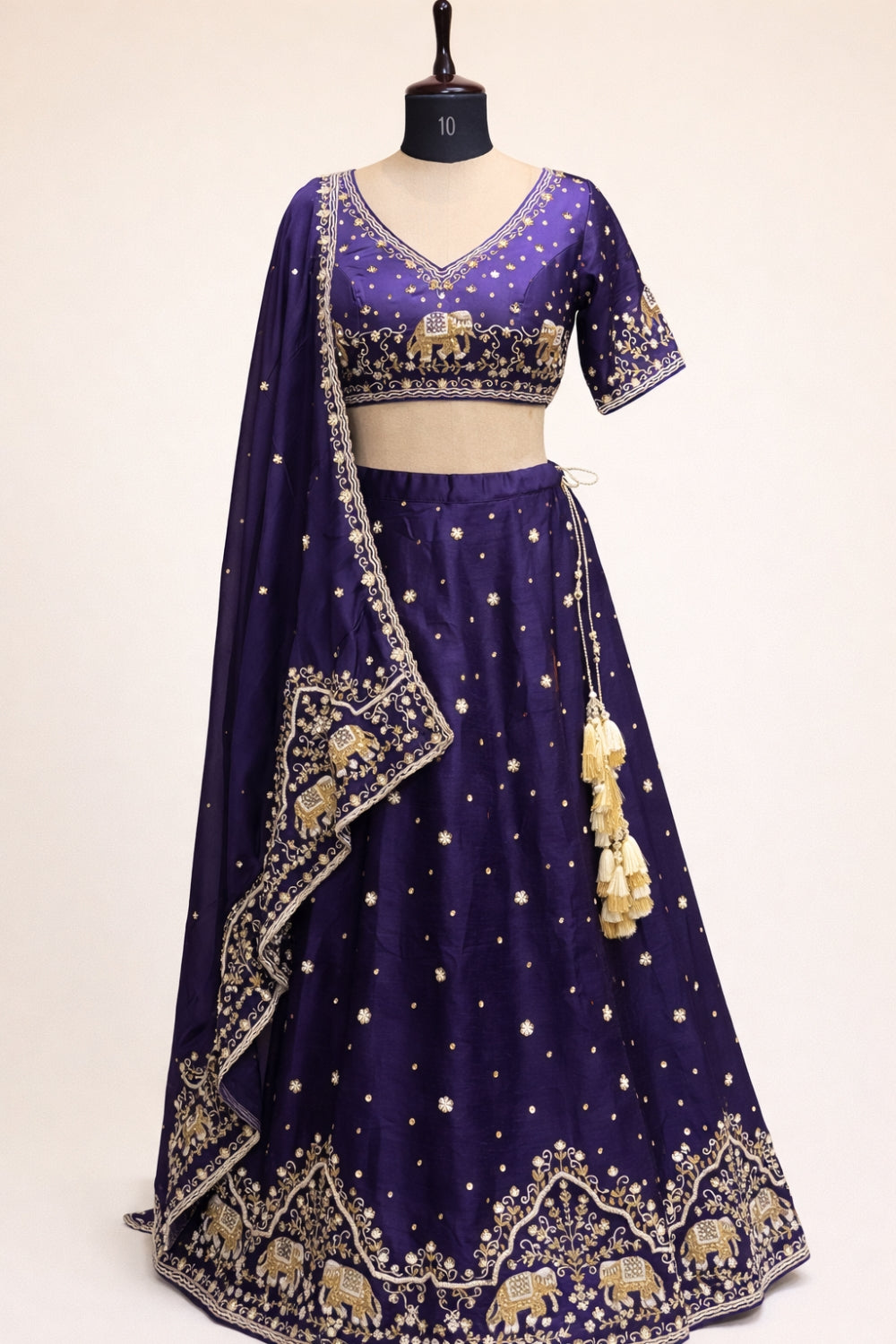 Purple Silk Lehenga Set with Moti and Cutdana Work
