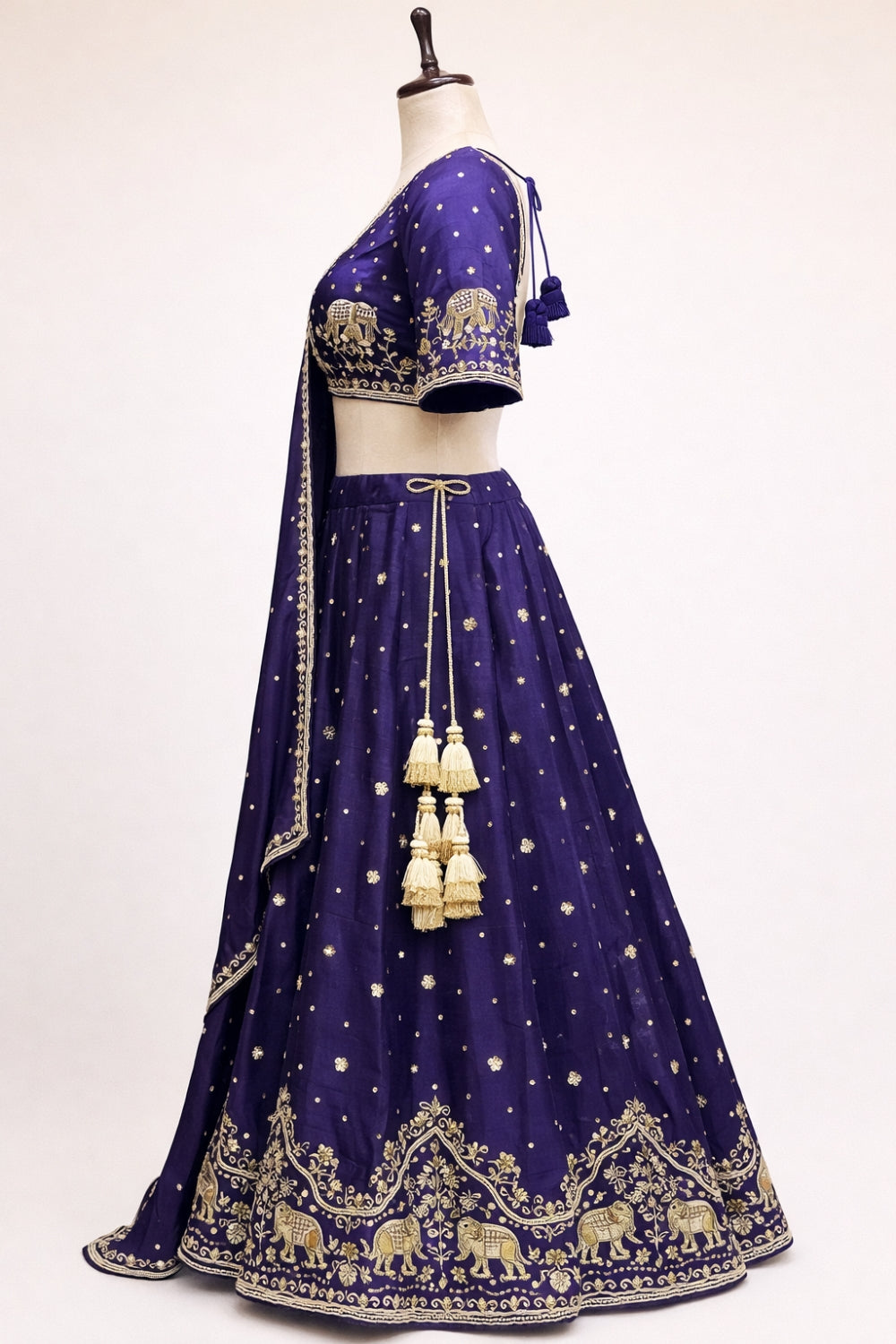 Purple Silk Lehenga Set with Moti and Cutdana Work