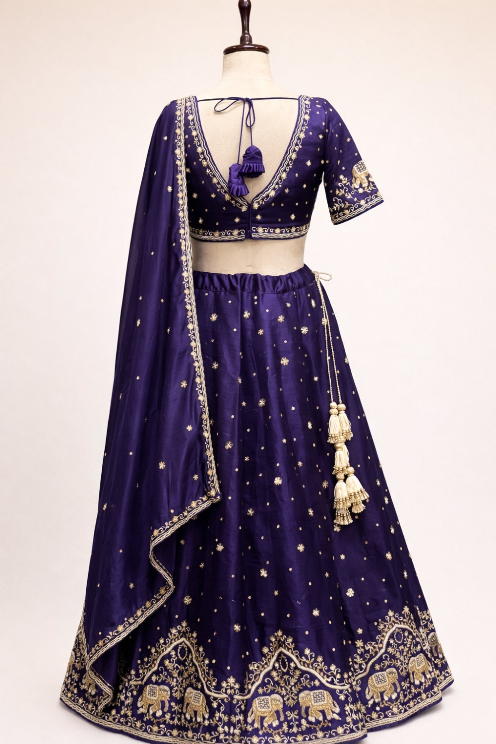 Purple Silk Lehenga Set with Moti and Cutdana Work