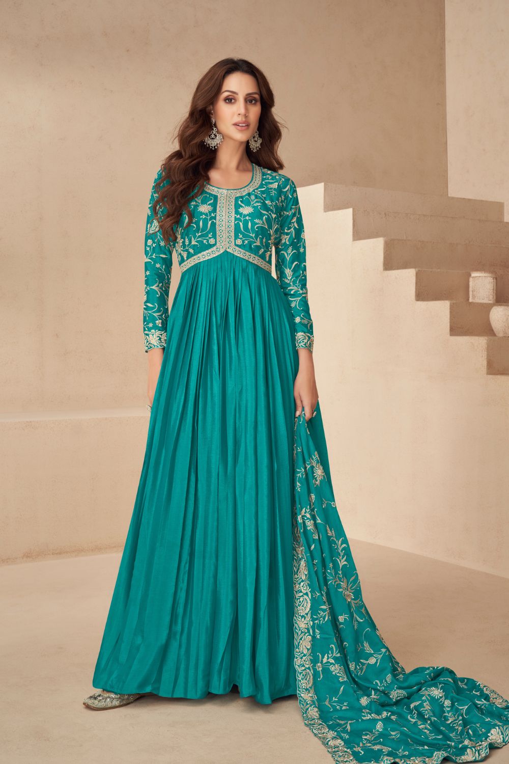 RAMA CHINON ANARKALI SUIT WITH EMBROIDERY AND SEQUINS