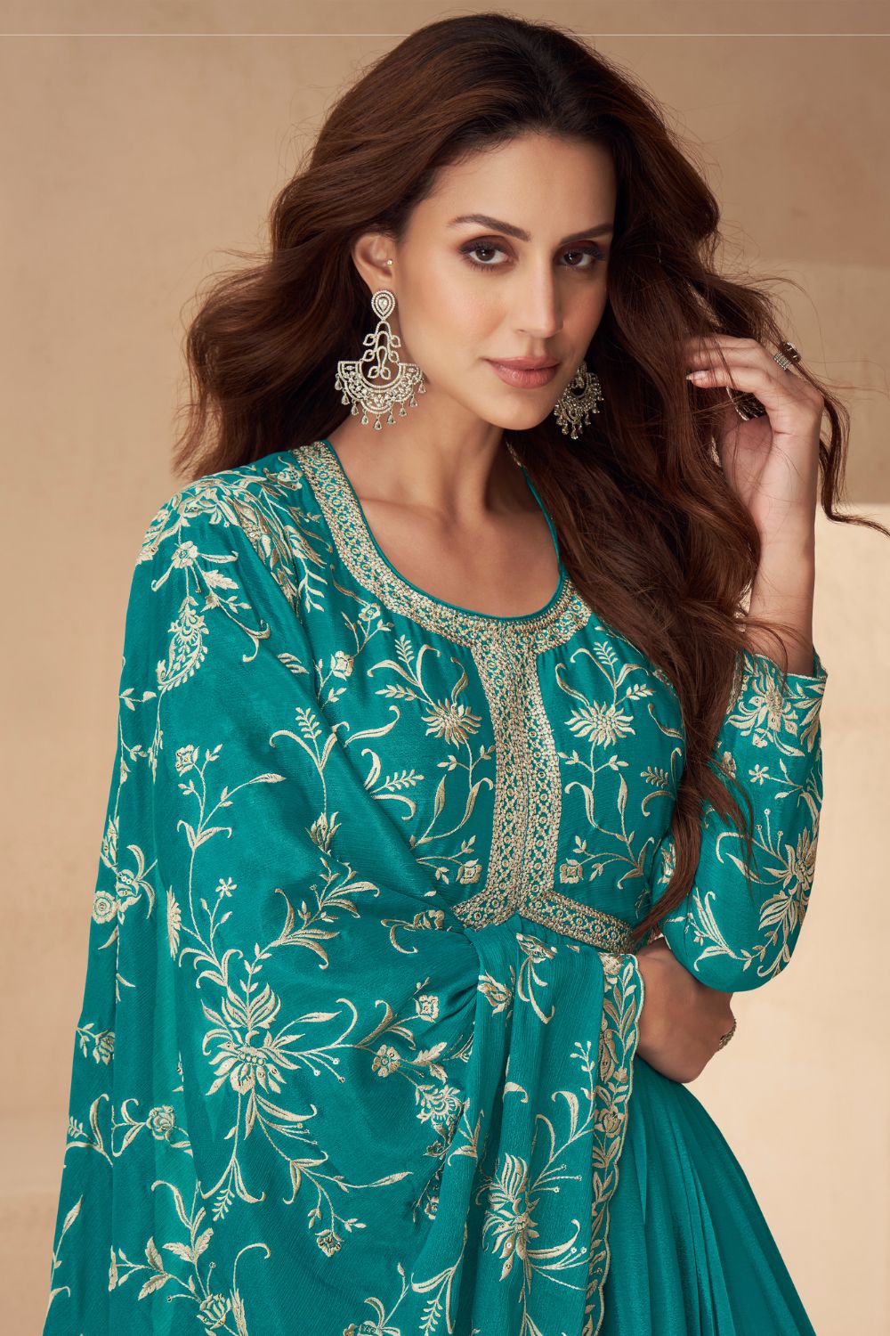 RAMA CHINON ANARKALI SUIT WITH EMBROIDERY AND SEQUINS