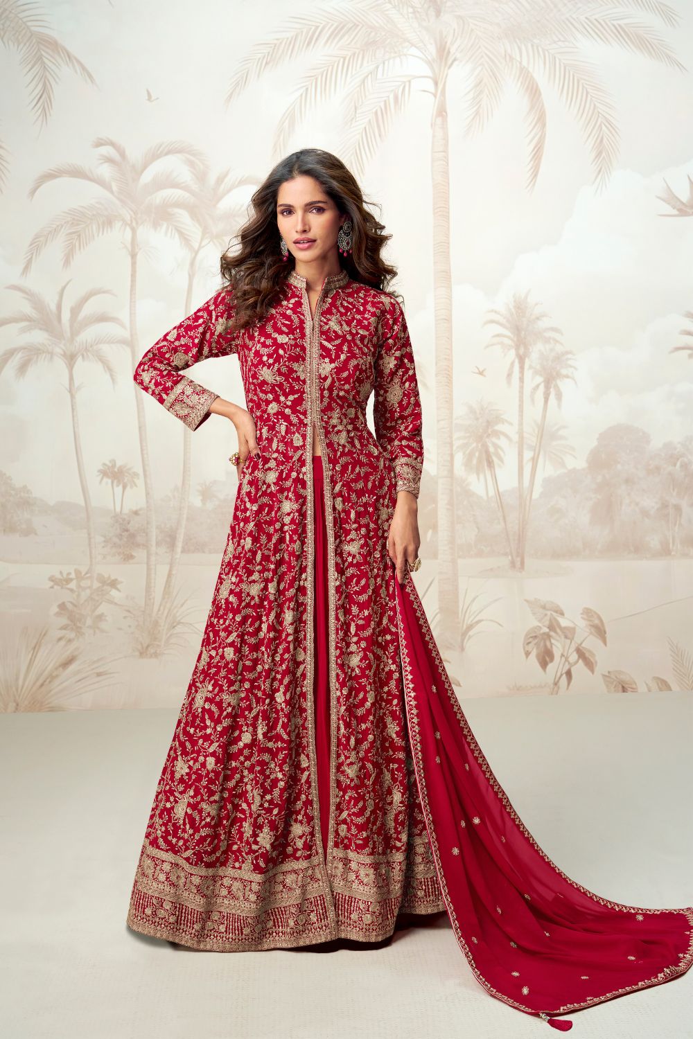 RED GEORGETTE INDO-WESTERN WITH EMBROIDERY