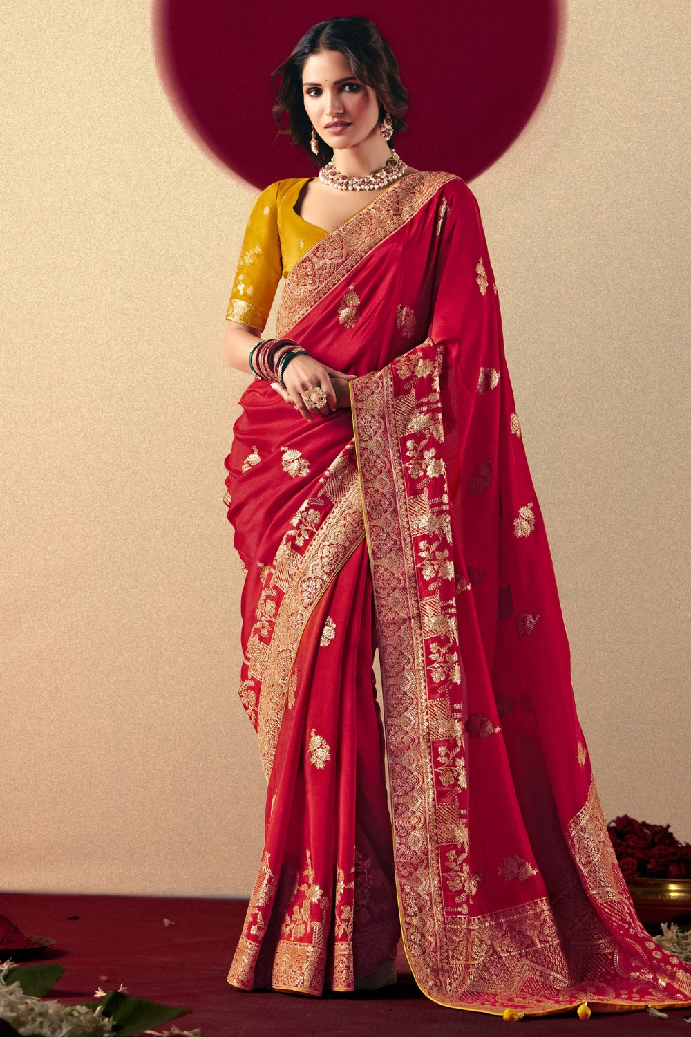 RED SILK WAVING SAREE
