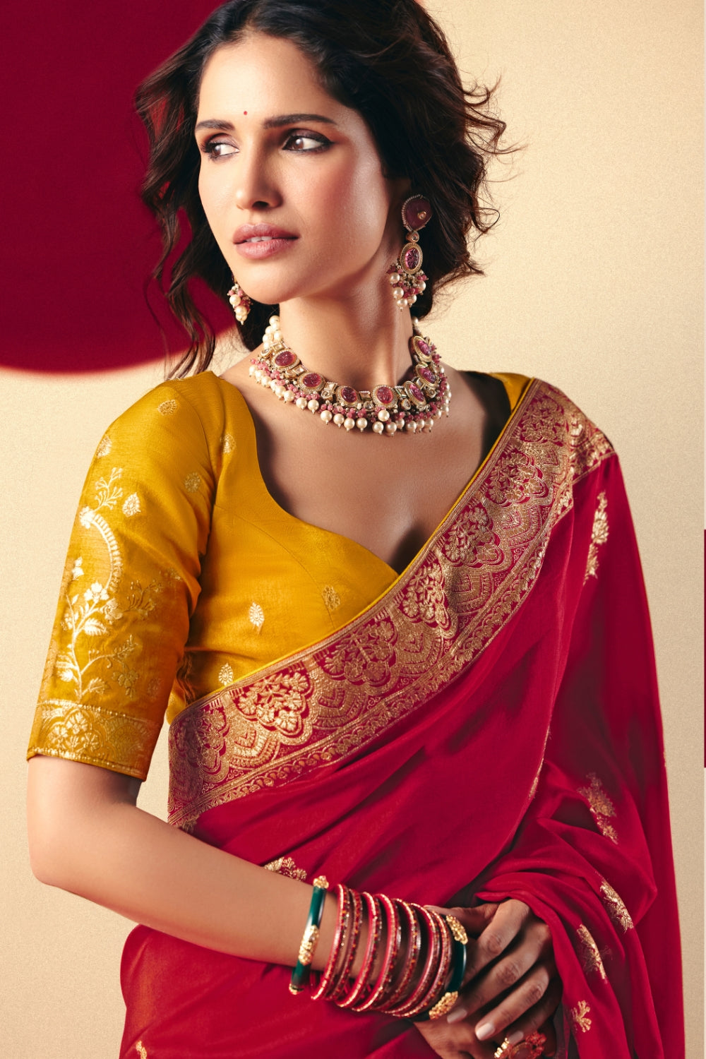 RED SILK WAVING SAREE