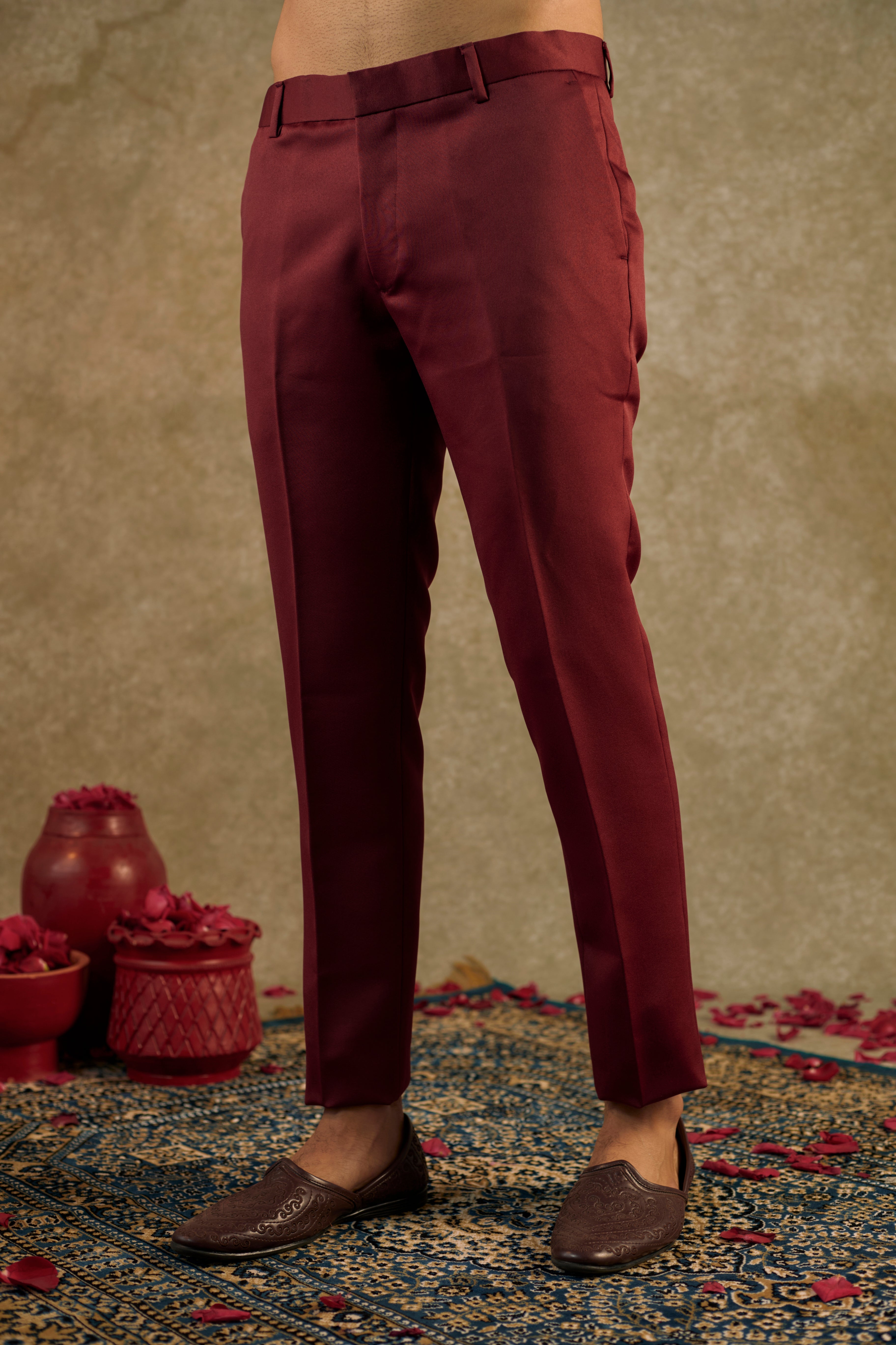 Garnet Red Satin silk and Velevt Embroidery Open indo western set