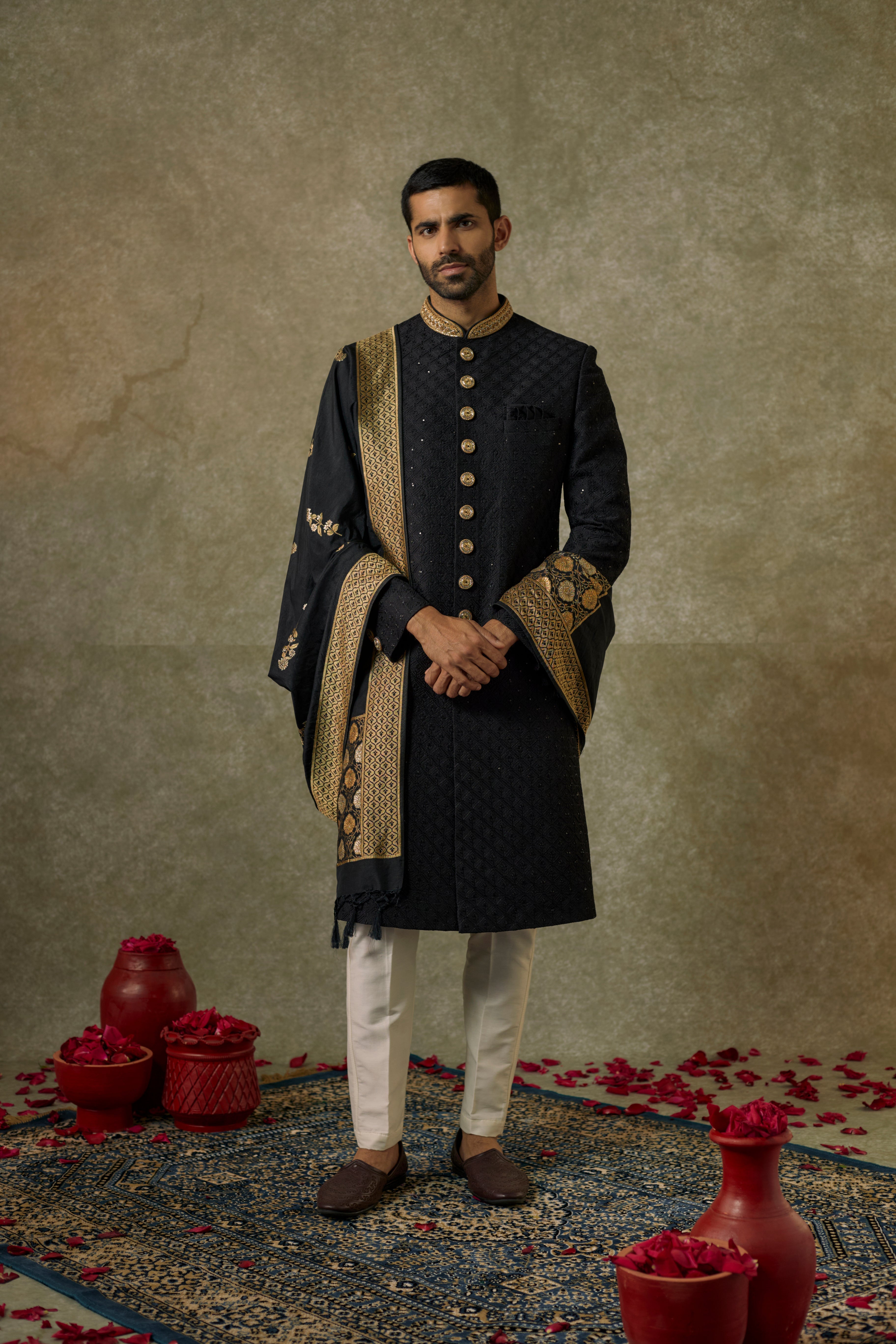 Navy Blue Luknowi Nawabi Set