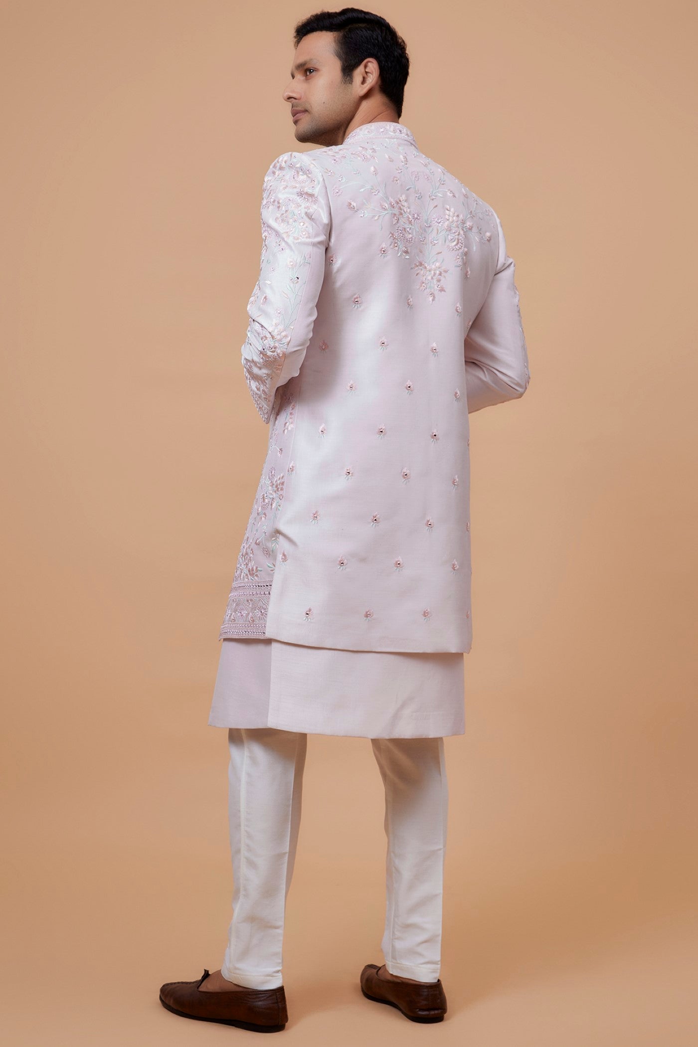 Pink Silk Embroidered Indowestern Set