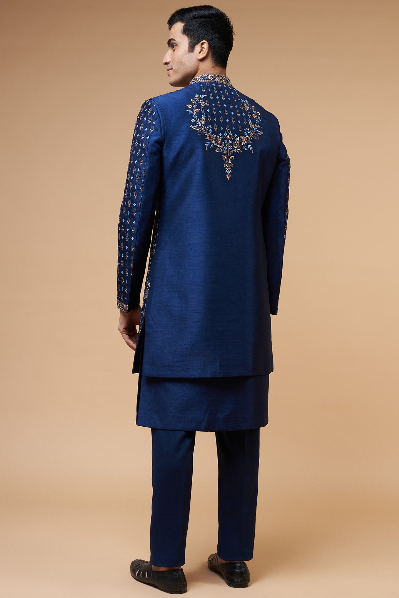 Blue Silk Embroidery Indo-Western Set