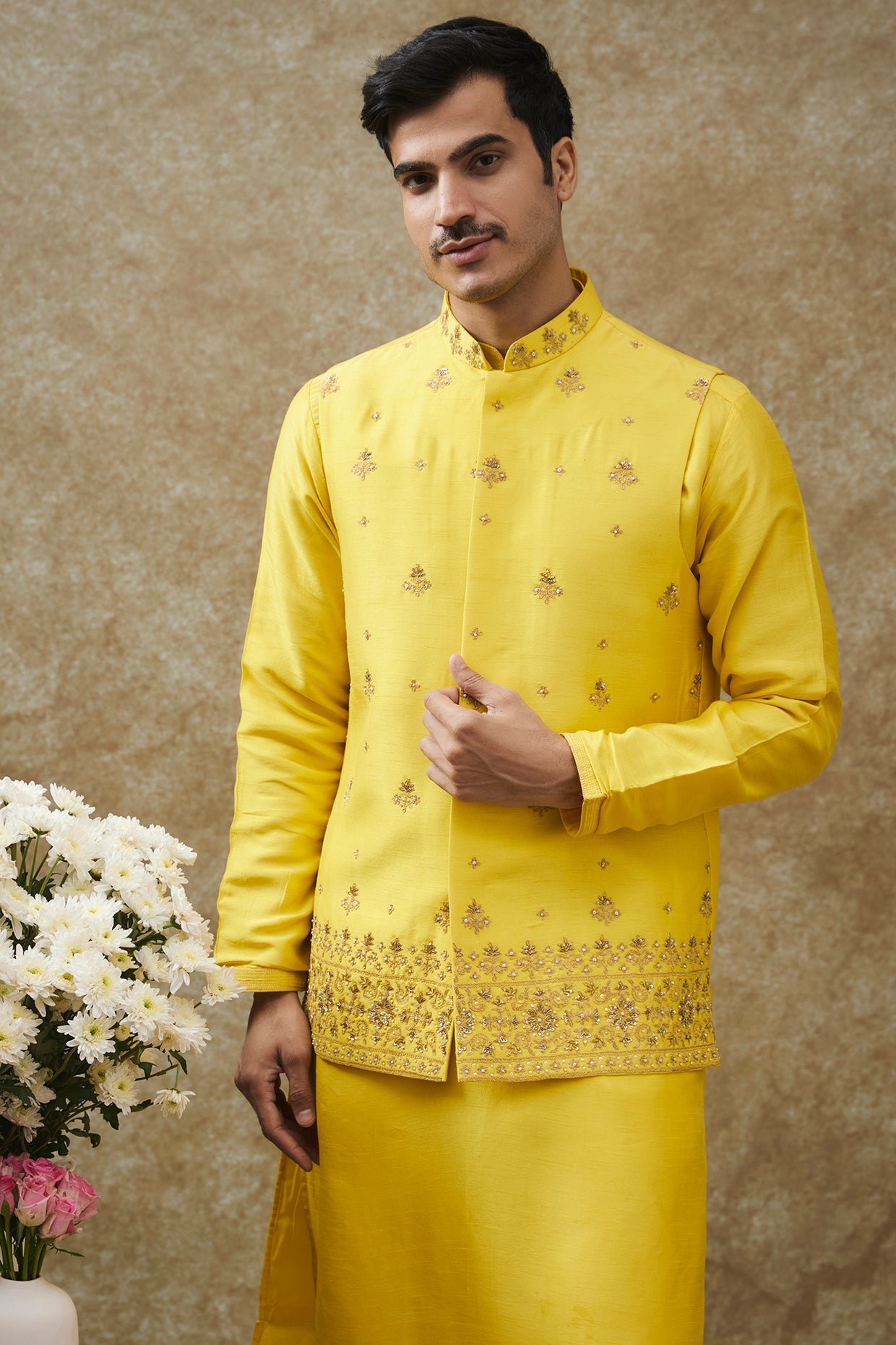 Sunglow Yellow Splendid Silk Kurta Jacket Set