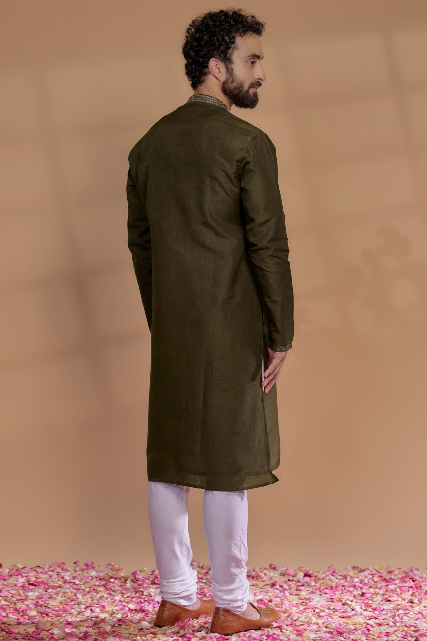 Dark Coffee Brown Silk Mirror Embroidered Kurta