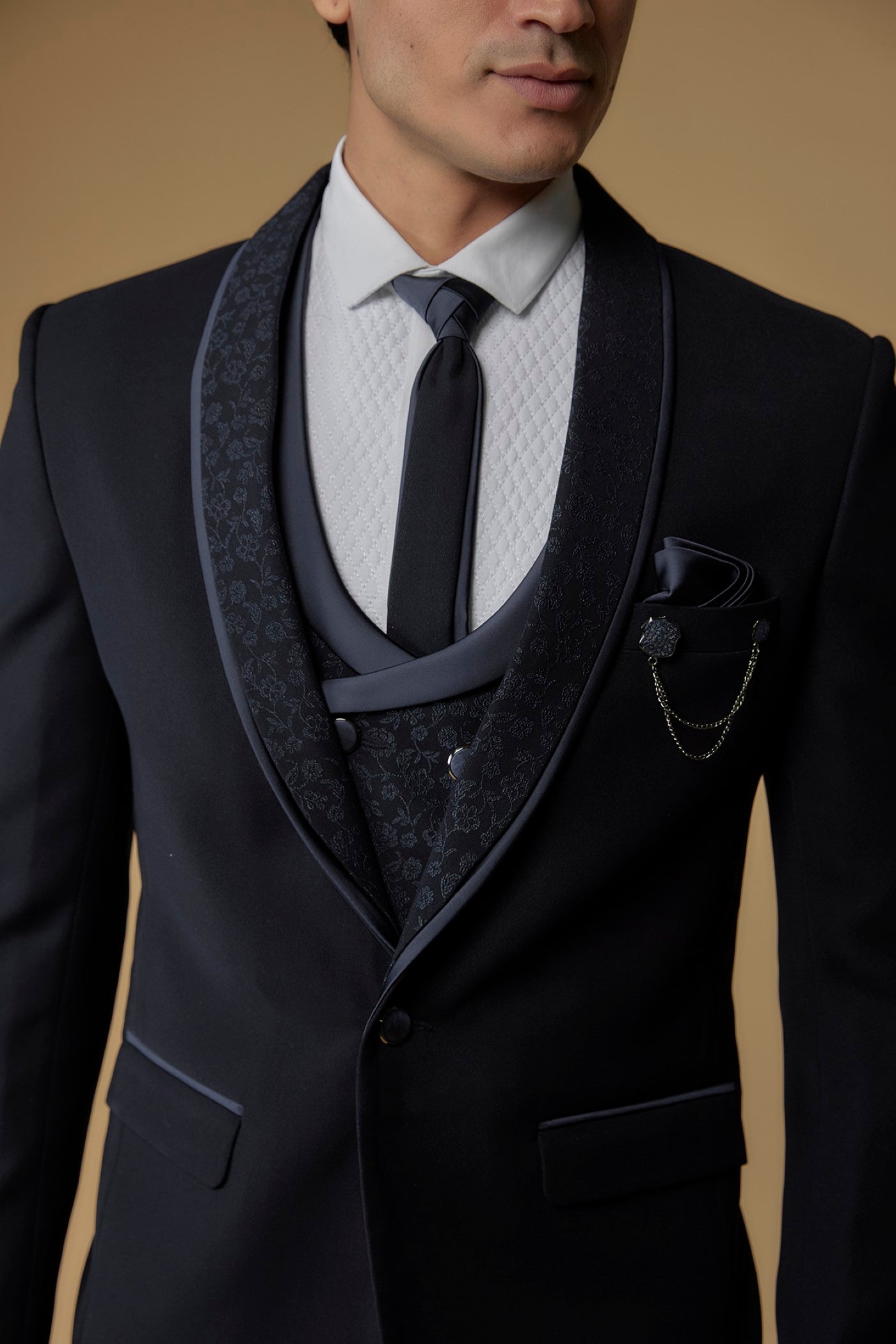 Dark Blue Japanese Suiting Fabric Tuxedo Set
