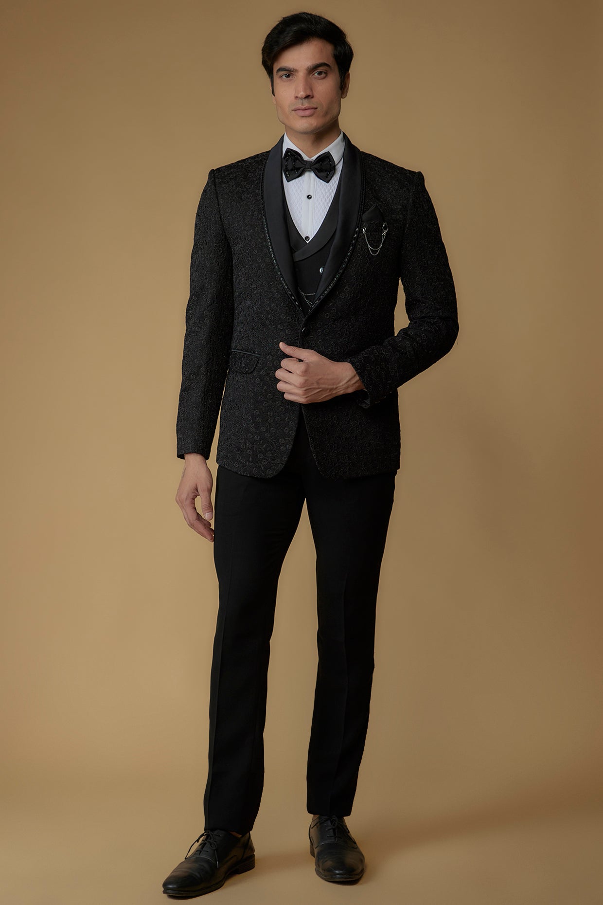 Caviar Black Japanese Suiting Hand Embroidered Tuxedo Set
