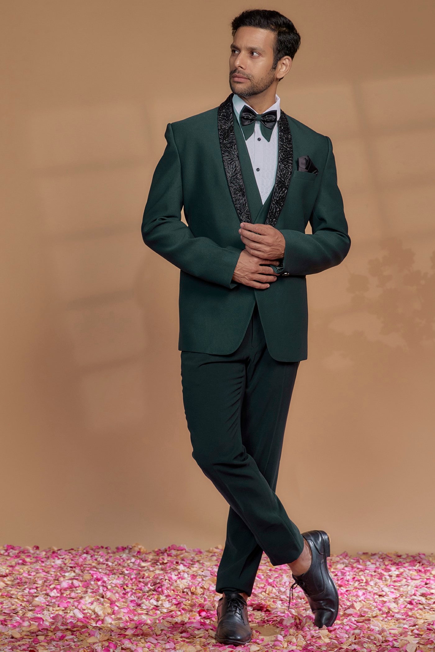 Royal Green Imported Suiting Fabric Embroidered Tuxedo Set