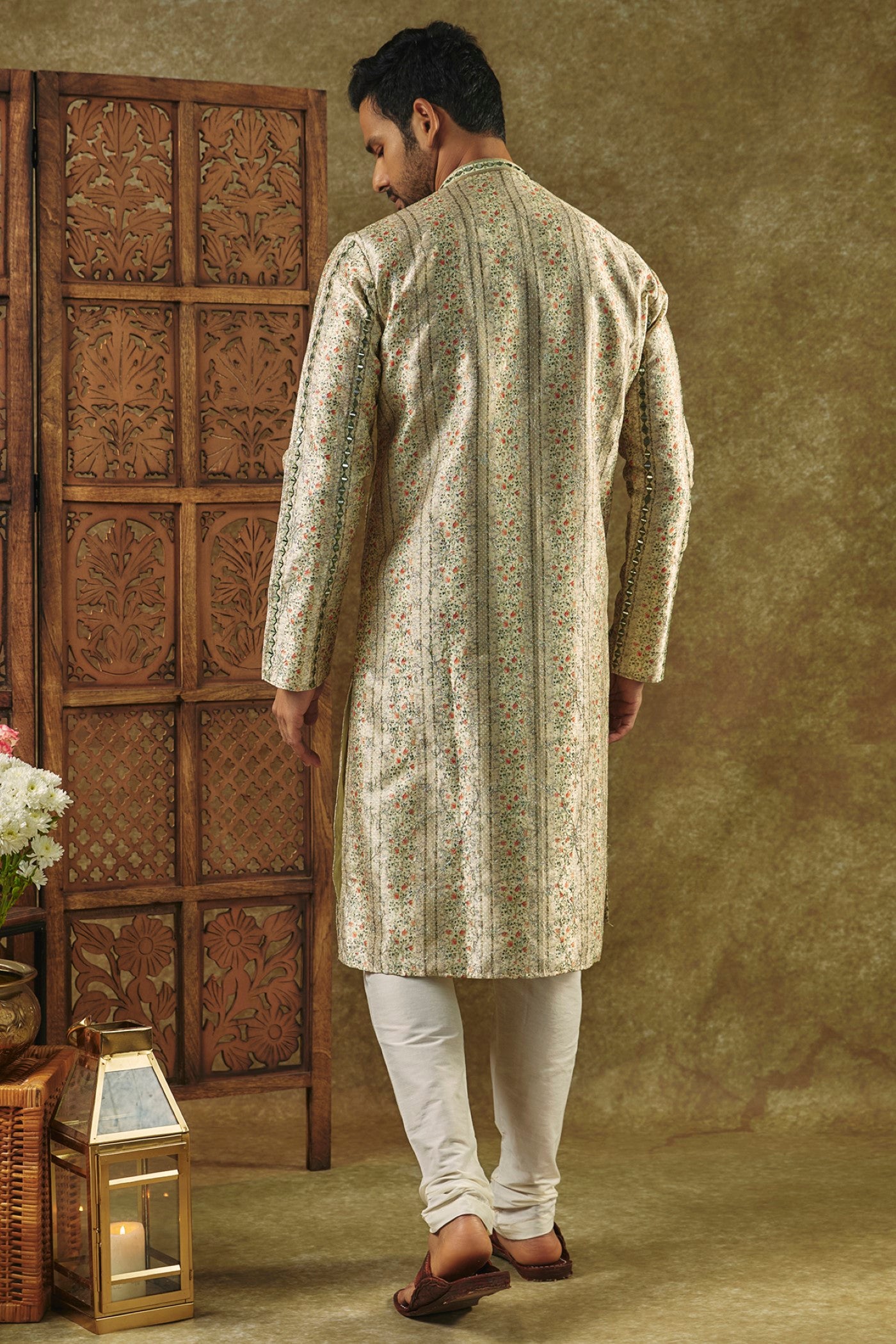 Pista Green Printed Silk kurta pajama set